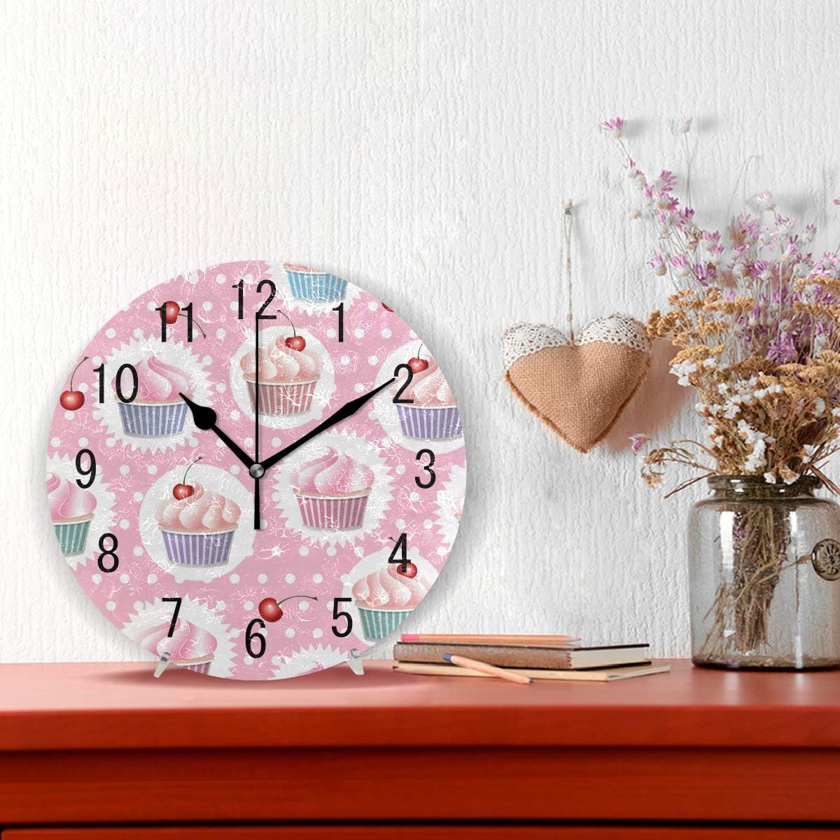 ALAZA Decoración del hogar Colorido Cupcake Polka Dot redondo acrílico 9.5 pulgadas reloj de pared silencioso sin tictac arte para sala de estar,