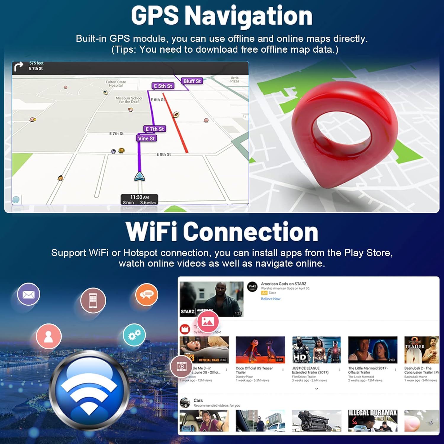 Roinvou Estéreo Android CarPlay 2+64G para Toyota Camry 2012-2014, CarPlay inalámbrico integrado con Android Auto, pantalla táctil de 10.1 pulgadas