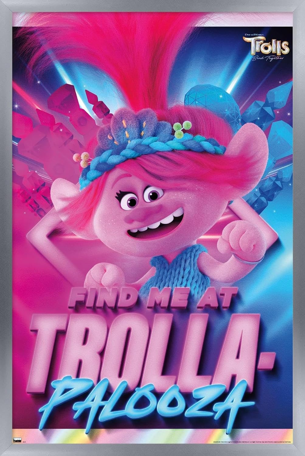 Trends International Trolls Band Together – Póster de pared de amapola, 14.72 x 22.37 pulgadas, versión enmarcada en plata