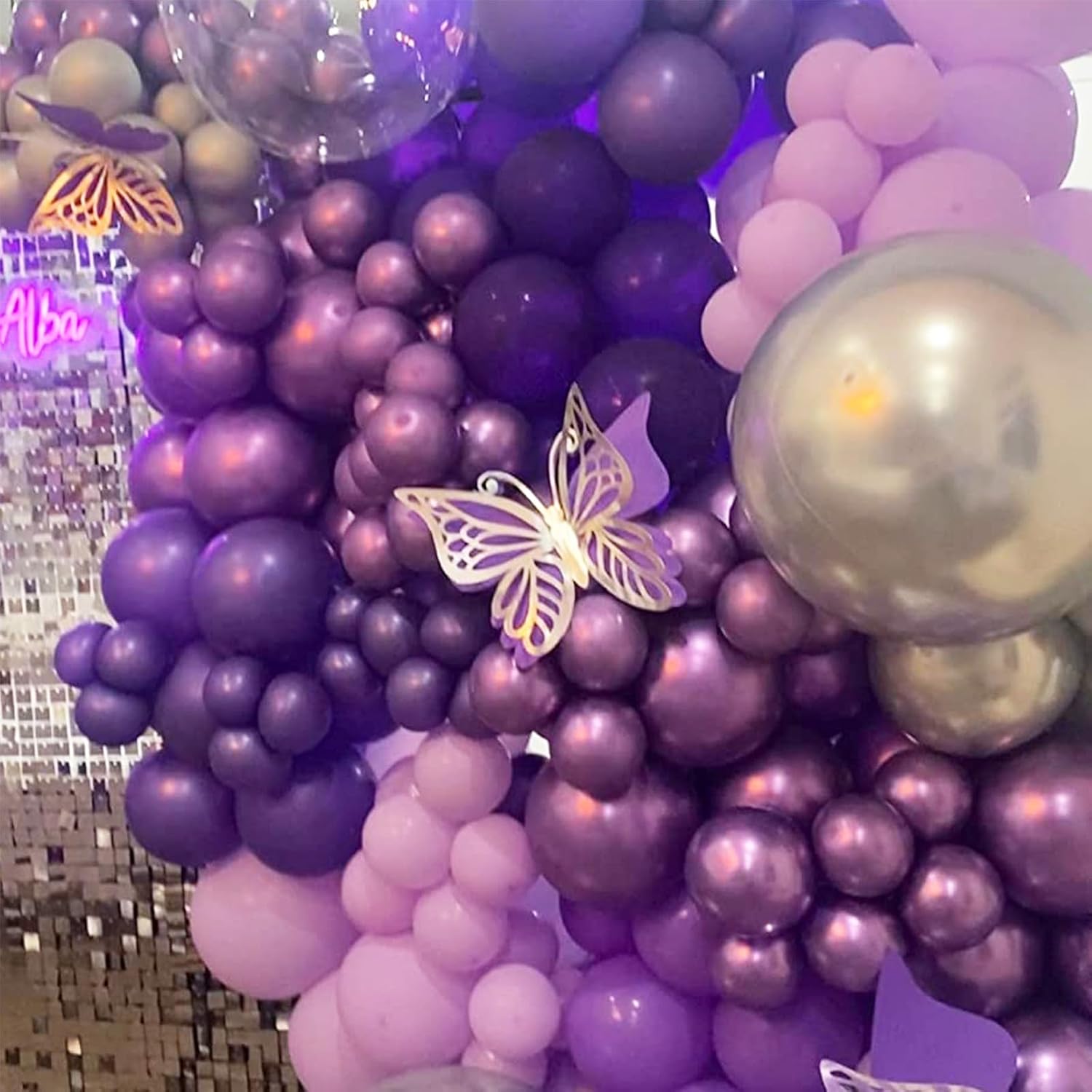 Paquete de 60 globos color morado y blanco de 12 pulgadas, morado oscuro, morado claro, morado metálico cromado y de confeti morado, para
