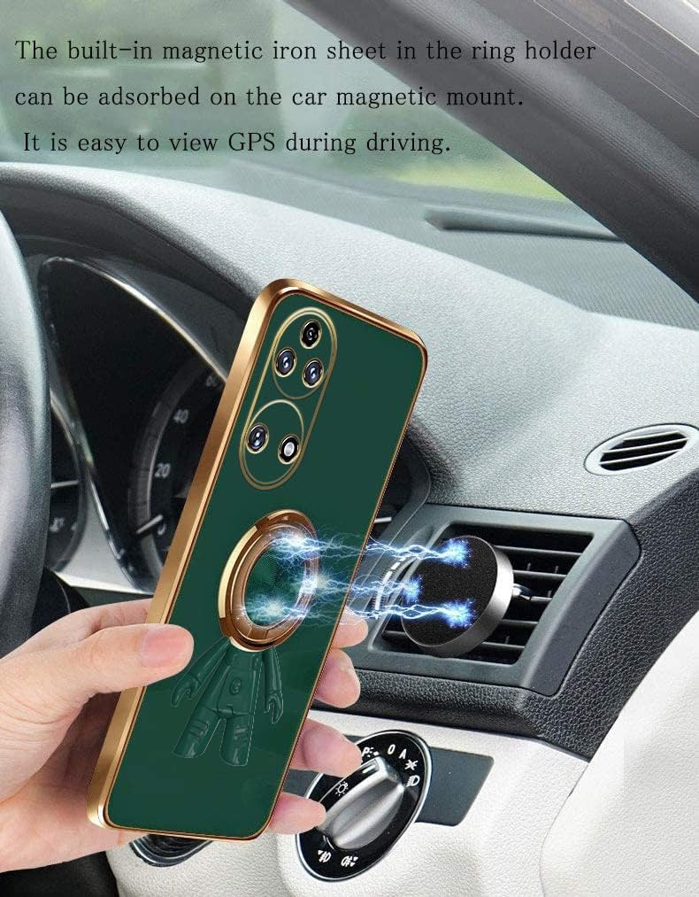 Wousunly Funda compatible con Huawei P50 Pro con soporte de anillo, patrón de astronauta giratorio de 360, color negro, funda para teléfono Huawei