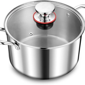 Herogo Olla de 8 cuartos de galón, olla de cocina de acero inoxidable 1810 con tapa, olla de pasta de 8 cuartos con asas, olla de tres capas para Herogo Olla de 8 cuartos de galón, olla de cocina de acero inoxidable 1810 con tapa, olla de pasta de 8 cuartos con asas, olla de tres capas para