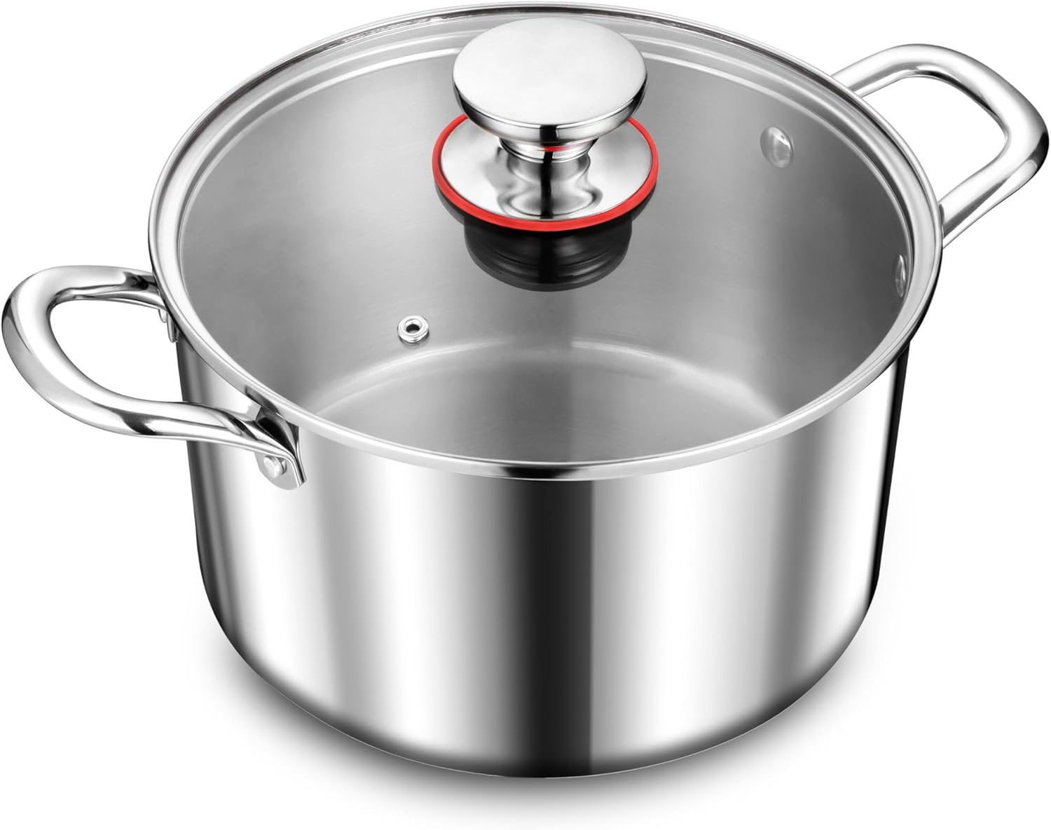 Herogo Olla de 8 cuartos de galón, olla de cocina de acero inoxidable 1810 con tapa, olla de pasta de 8 cuartos con asas, olla de tres capas para