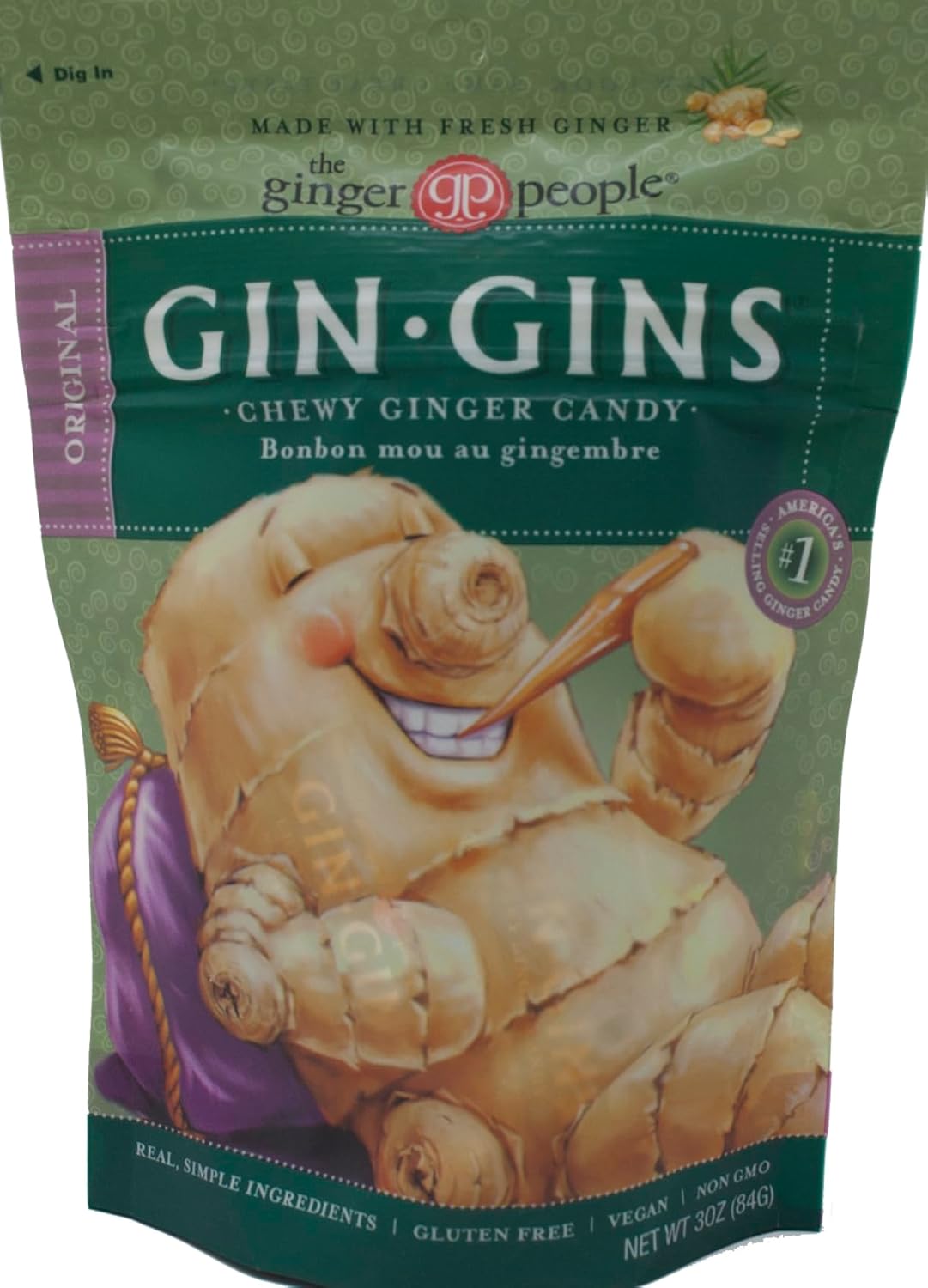 Gin Gins Ginger Chews  Caramelo de jengibre masticable variedad de 4 sabores (1) cada uno doble fuerza, original, súper fuerte, jengibre