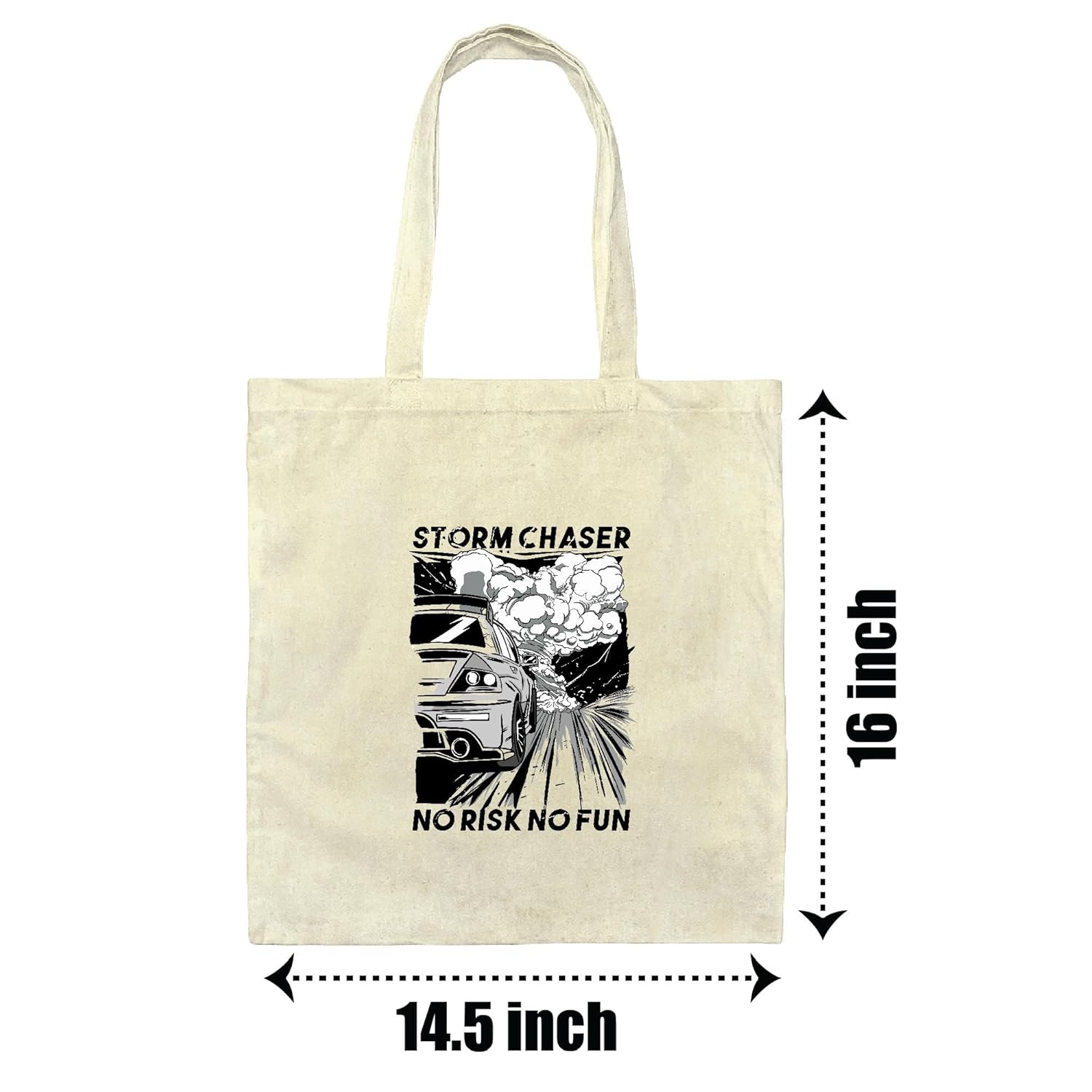 Gift for Car Racing Fans Storm No Risk No Fun Quote for Car Enthusiasts Natural White Multicolor Canvas Tote Bag