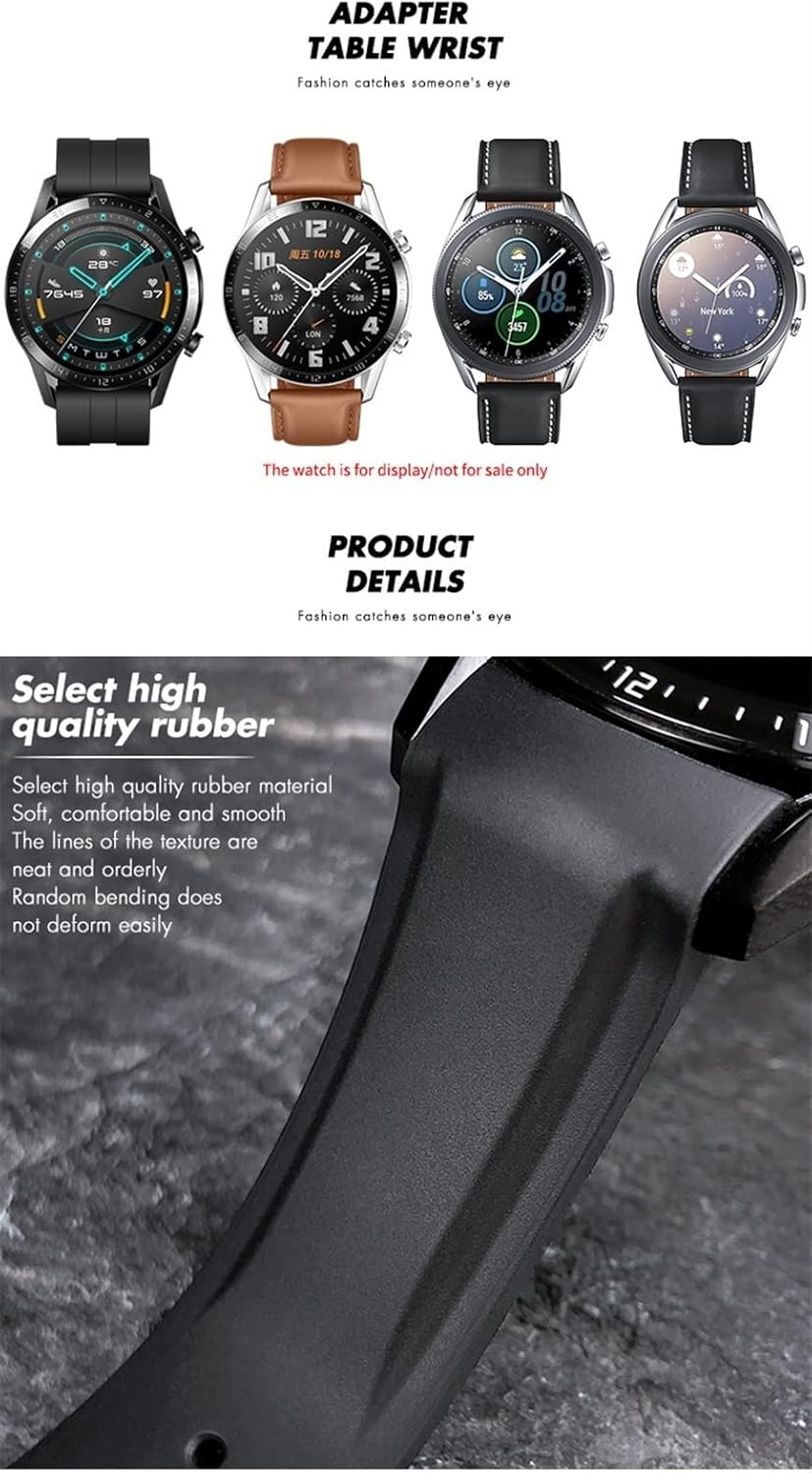 Correa de reloj de goma de 0.866in y 0.787in, correa de silicona de extremo curvado para Huawei GT2 PRO Watch Classic Black Bracelet
