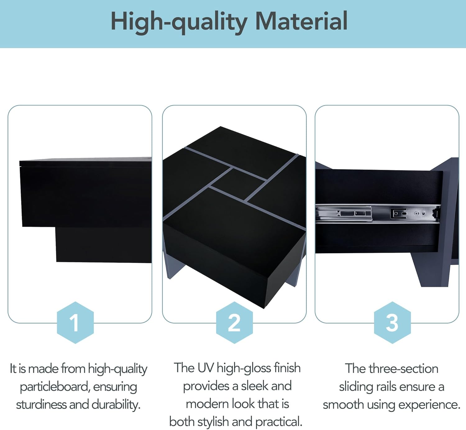LETESA Mesa auxiliar con 4 compartimentos de almacenamiento ocultos, mesa central extraíble, mesa de cóctel cuadrada con mesa deslizante extensible,