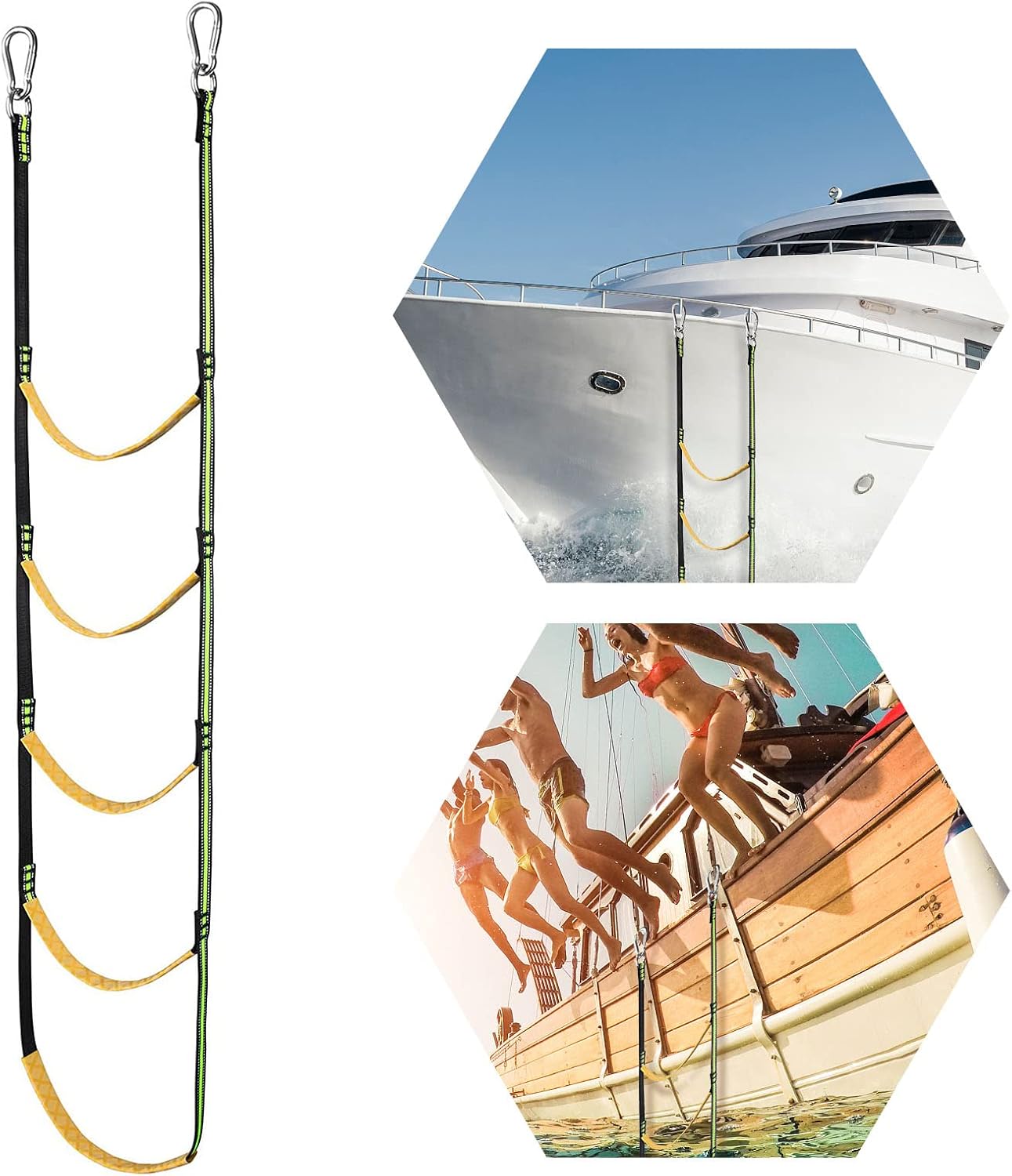 ZUDKSUY Escalera de barco de 5 escalones, escalera portátil de cuerda para barco y extensión de cuerda de pesca, escalera de cuerda para barcos
