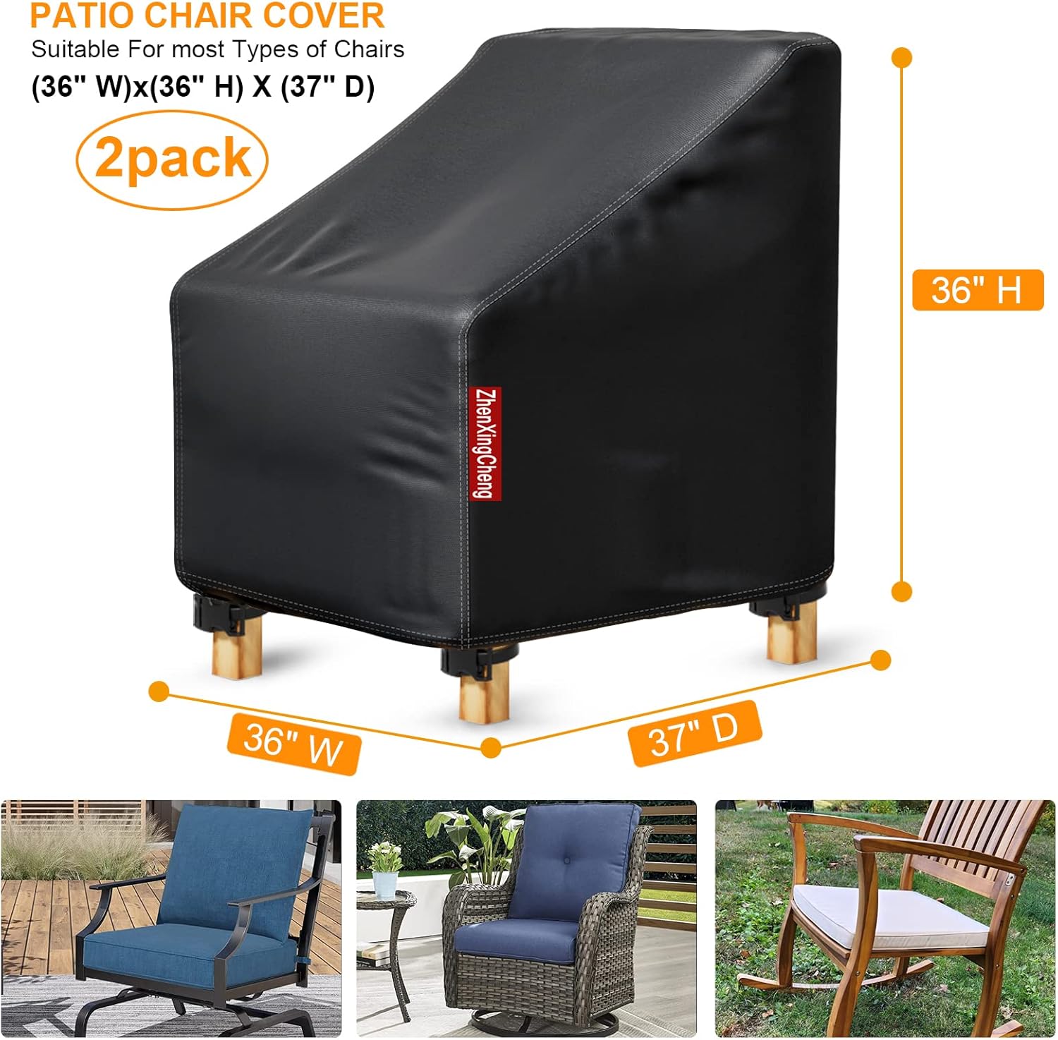 Paquete de 2 fundas para sillas de patio, fundas para muebles de exterior con tira impermeable, se adapta como funda de asiento profundo para sala