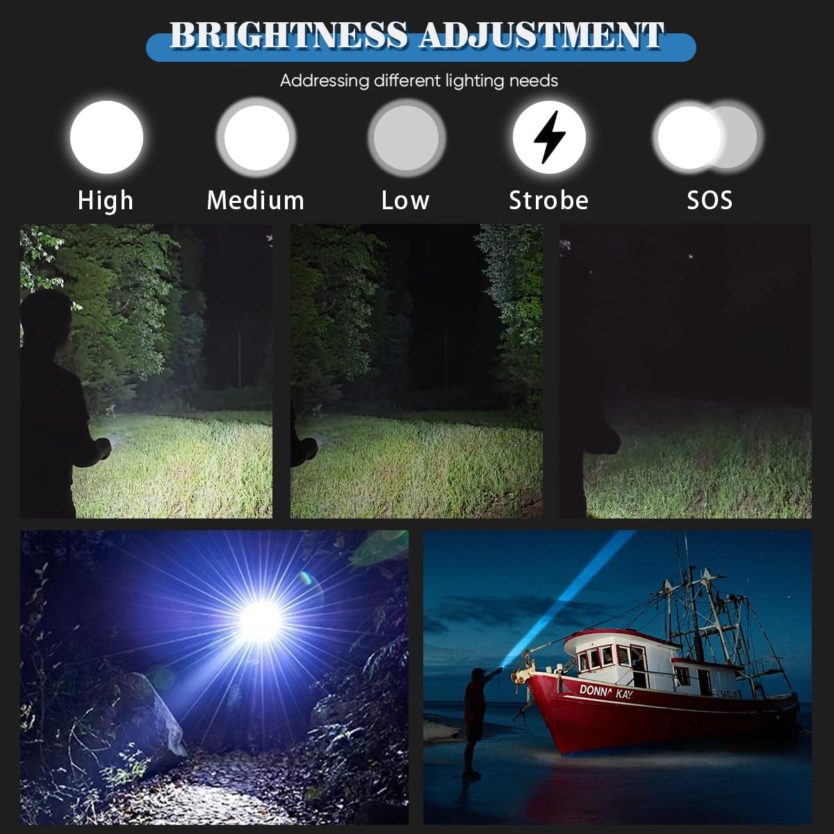 Linternas LED de alto lúmenes, linterna recargable de 250,000 lúmenes, linterna súper brillante con clip y pantalla LCD, IP65 resistente al agua