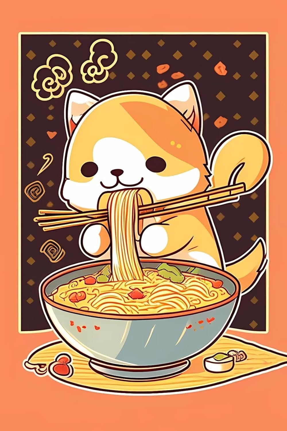 Vuedjro Pintura de diamante 5D Shiba Fideos DIY círculo completo pintura de diamante para adultos, hecho a mano, kit de punto de cruz, regalo de