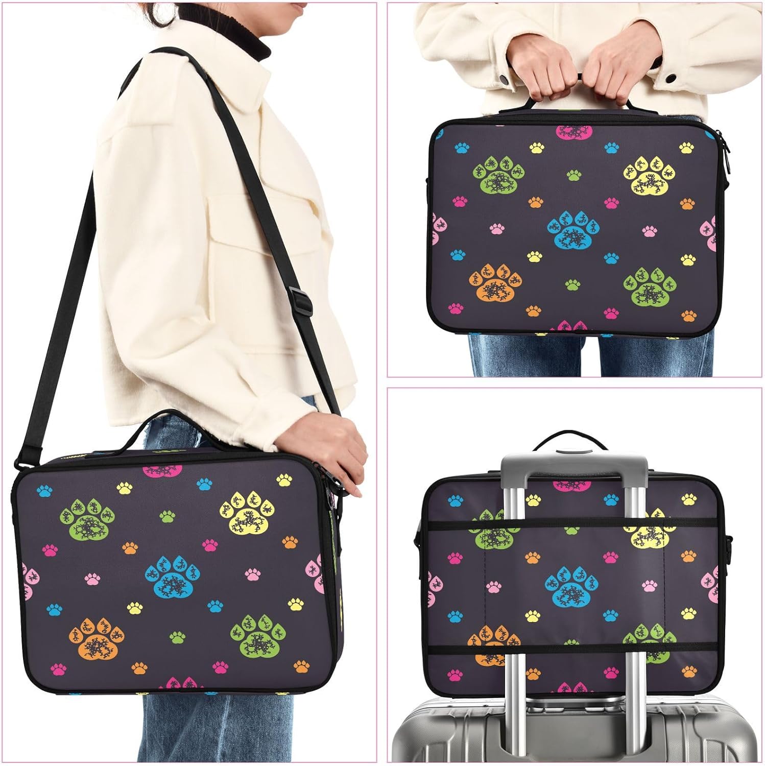 Coloridas huellas de perro huellas de cosméticos conjuntos de bolsas de viaje para artículos de aseo personal, bolsa de maquillaje, capacidad