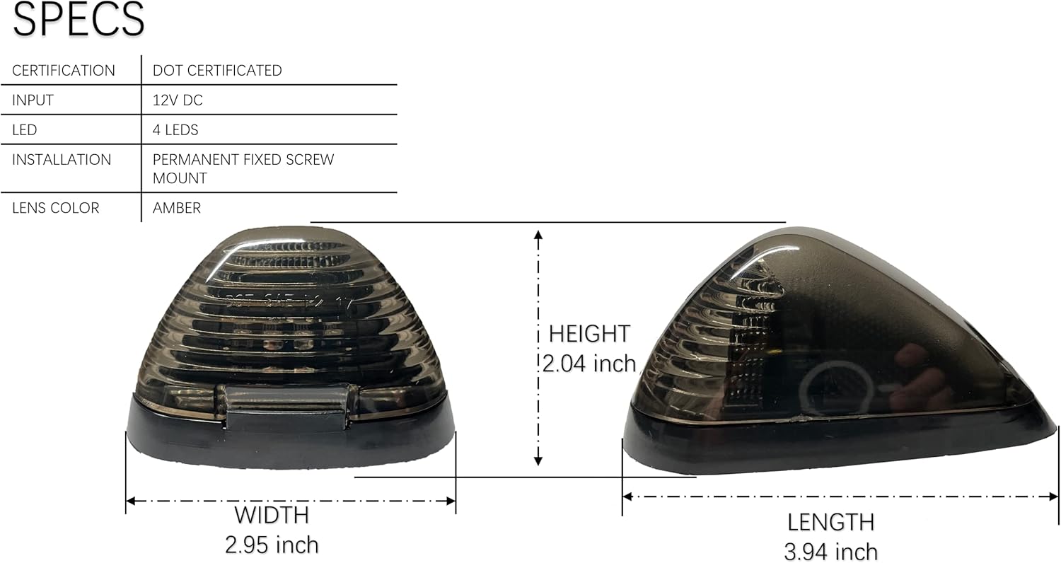 Hante Luces LED ámbar para techo de cabina con lente ahumada, luces de marcador de cabina, accesorios de repuesto de luz de distancia superior, 5