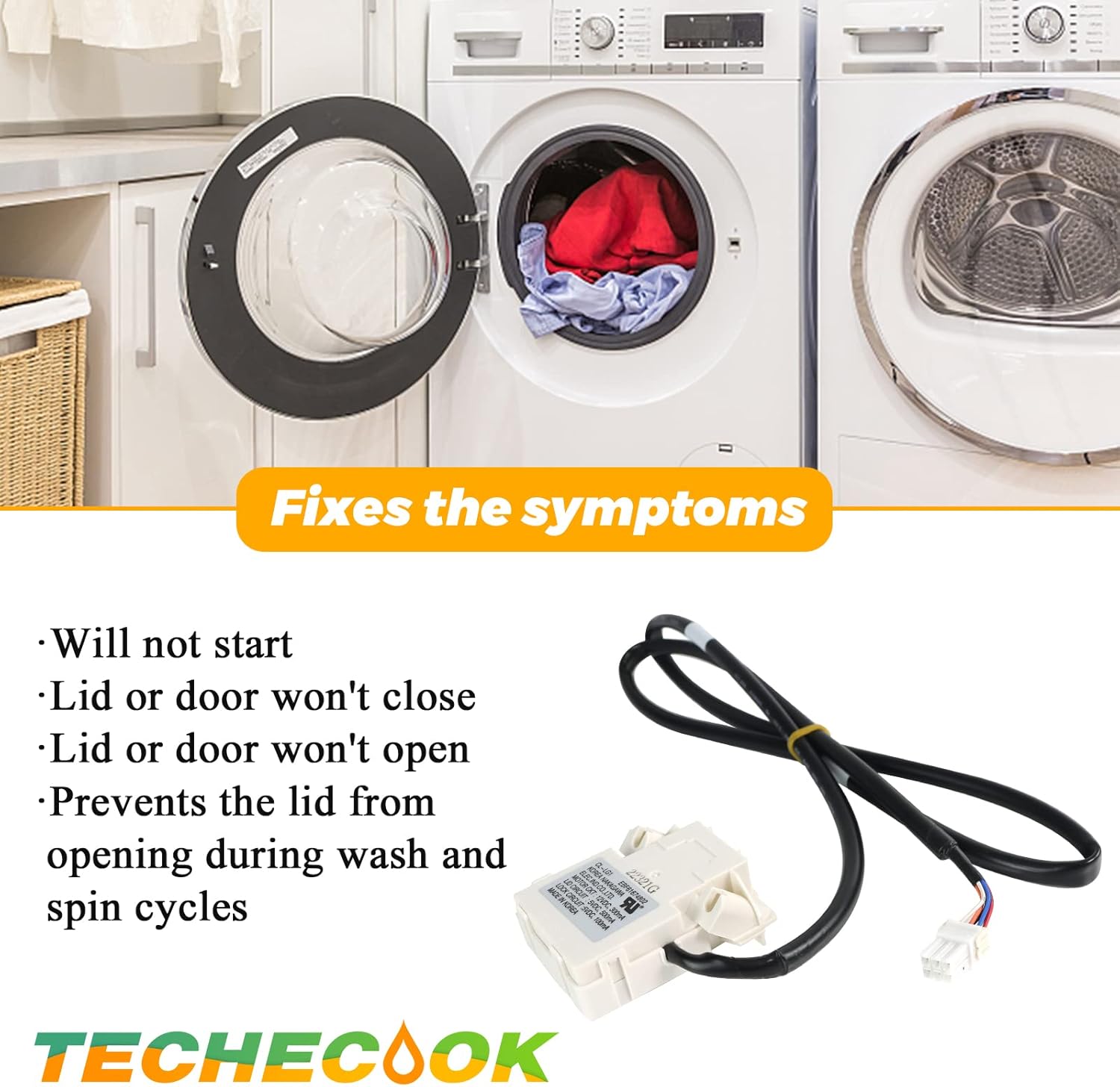 EBF61674802 EBF60665201 Washer Lid Lock Switch NEW OEM Replacement Part by Techecook – Replacement for L-G and Ken more Washing Machine – Replaces