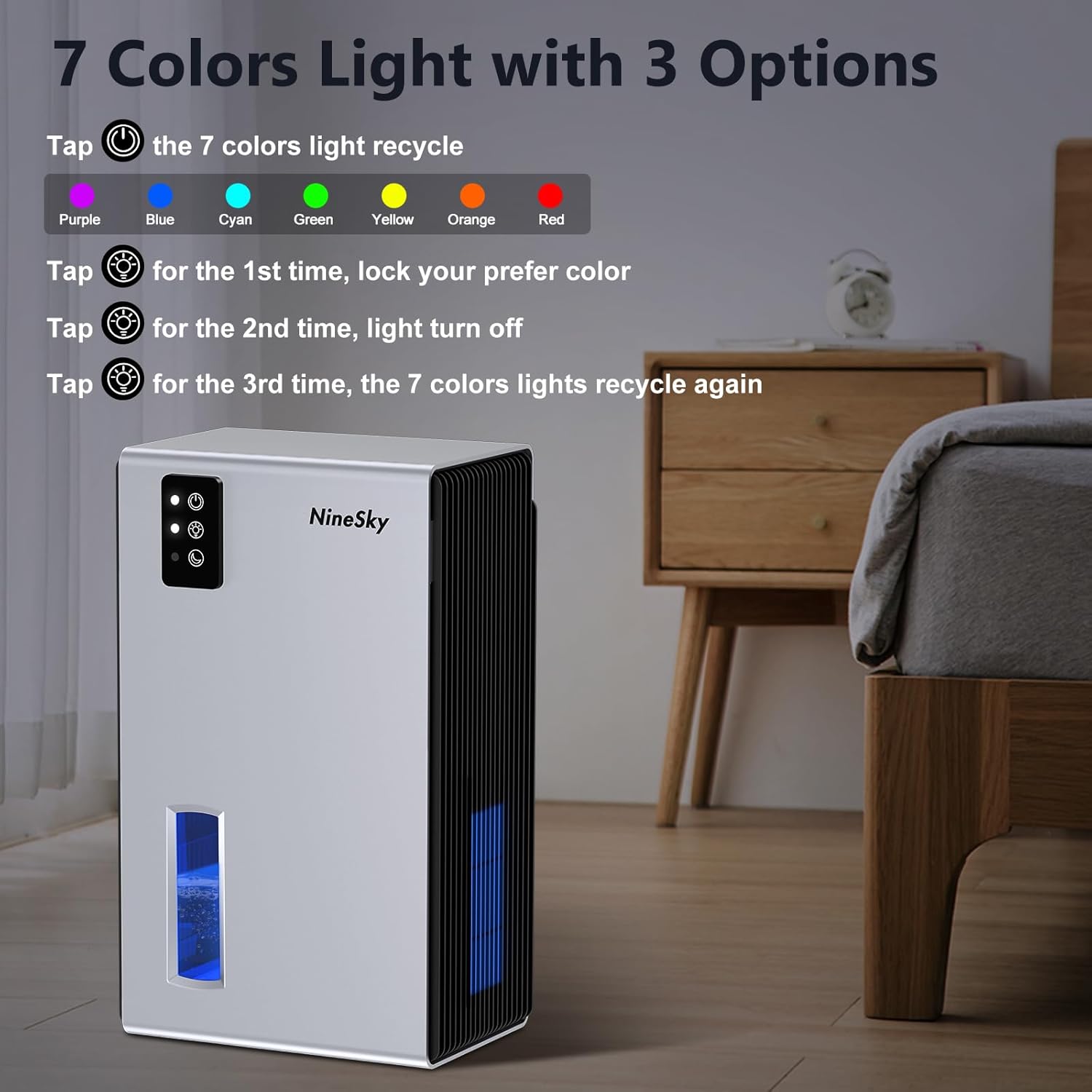 NineSky Deshumidificador para el hogar, tanque de agua de 85 onzas, (800 pies cuadrados), deshumidificadores para baño y dormitorio con apagado