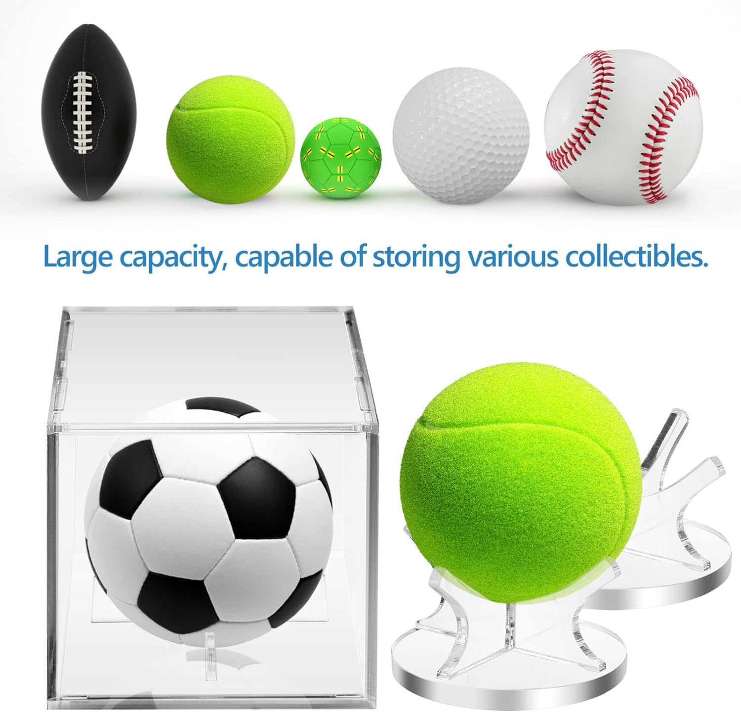 Kisangel 2 juegos de soporte de béisbol vitrina de pelota de golf exhibe acrílico vitrinas para recuerdos de béisbol, béisbol con autógrafo