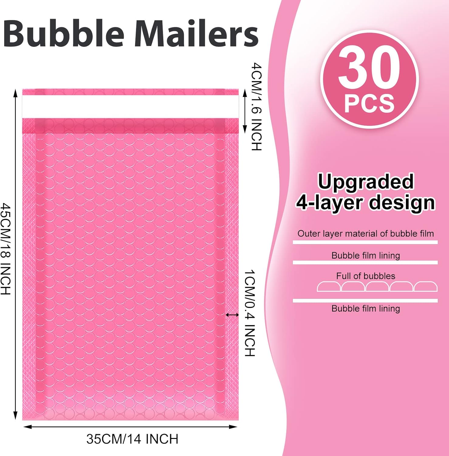 Henoyso 30 sobres de burbujas grandes de 14 x 19 pulgadas, sobres acolchados resellables, impermeables, sobres de burbujas para envío, sobres de