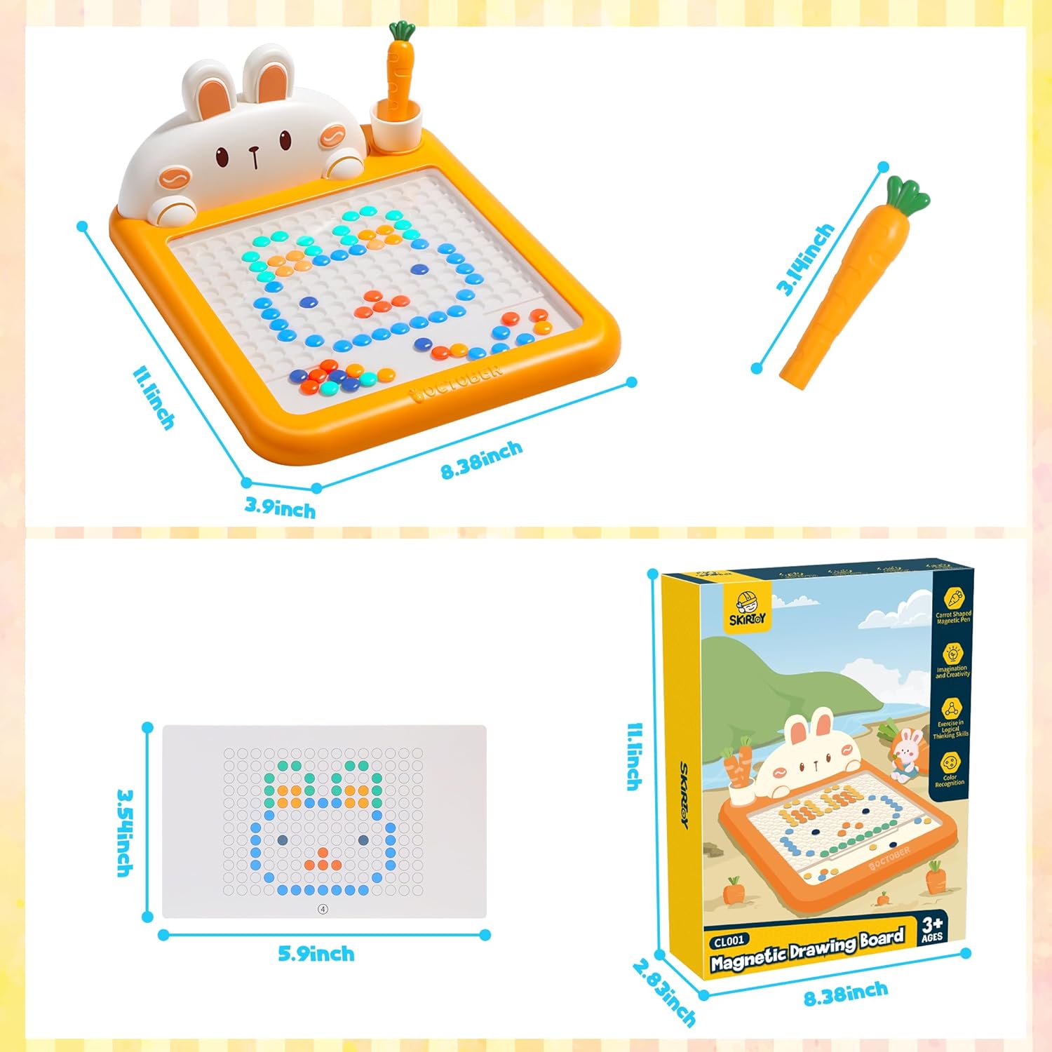 Skirfy – Regalo para niños, tablero de dibujo magnético para niños, actividades de viaje en automóvil, juguetes para niños, juegos Montessori