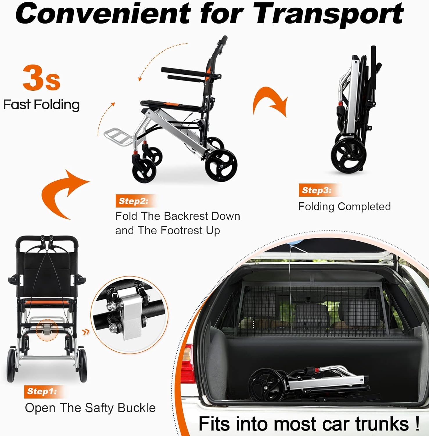 Silla de ruedas ultraligera de transporte  Silla de ruedas portátil plegable con freno de mano  Carros para viajes en avión de edad avanzada con