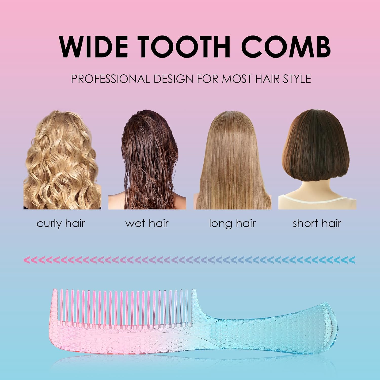 CANDYBRUSH Peine de dientes anchos para mujer, peine de cabello húmedo, colorido rizado, pelo lacio, para hombres y niñas, peinetas desenredantes,
