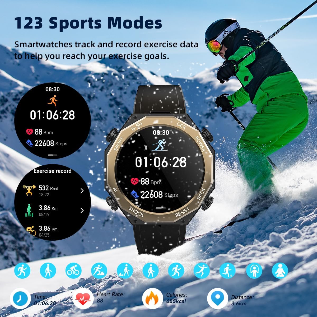 Alpha Gear – Reloj inteligente militar para hombre (respuestahacer llamada) 1.45 pulgadas AMOLED táctico al aire libre 100M impermeable rastreador