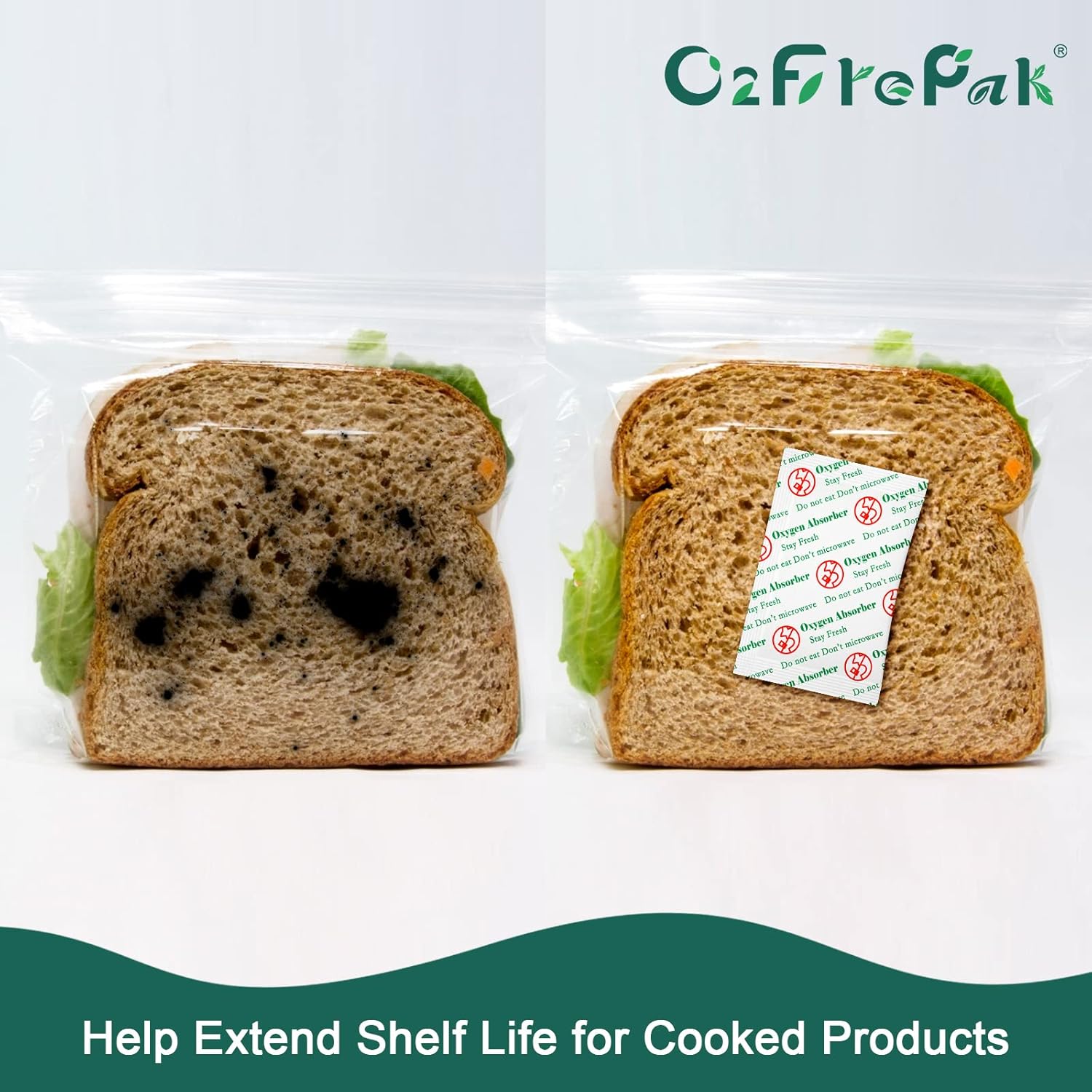 O2frepak Paquetes de absorbentes de oxígeno de grado alimenticio de 1500CC (paquete de 30) para almacenamiento de alimentos hecho en casa y a largo