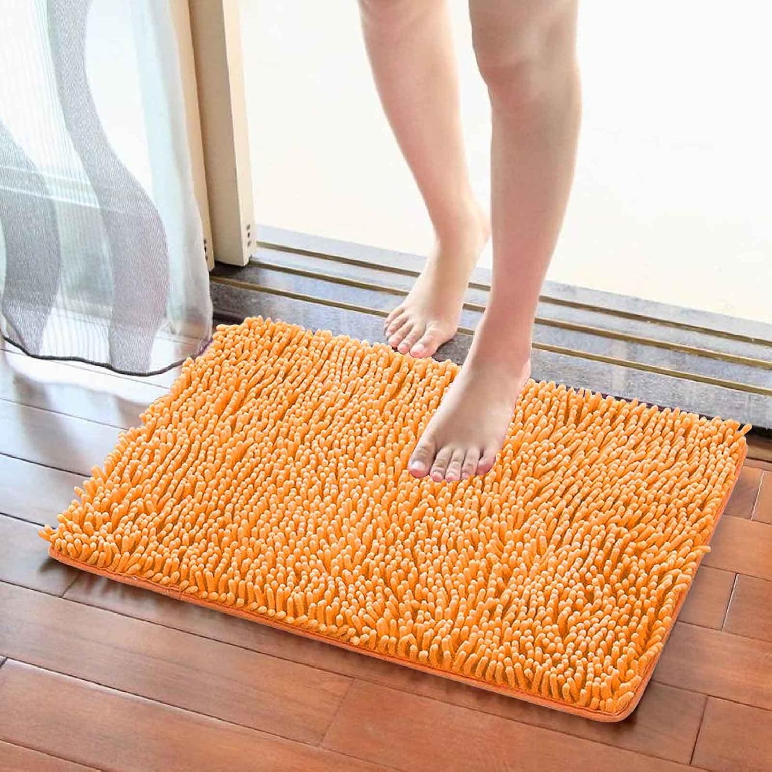 Tapete de cocina lavable de 24 x 16 pulgadas, naranja y rosa, tapete de baño antideslizante, suave, cómodo, peludo, duradero, grueso, lavable a