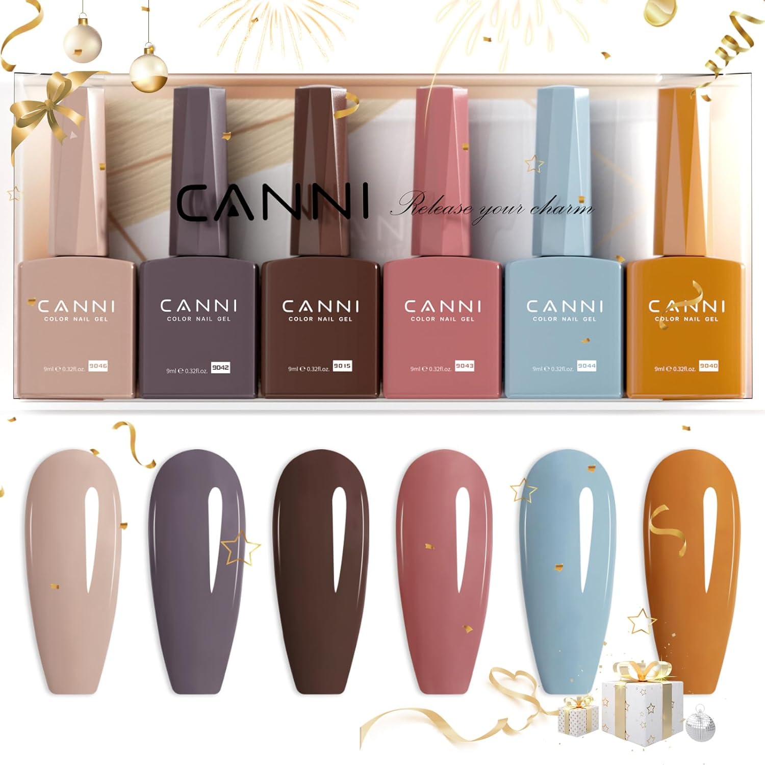 CANNI Juego de esmaltes de uñas de gel sin hema, de 0.3 fl oz, kit de 6 esmaltes de gel de colores nude, kit de manicura de gel de uñas LED para