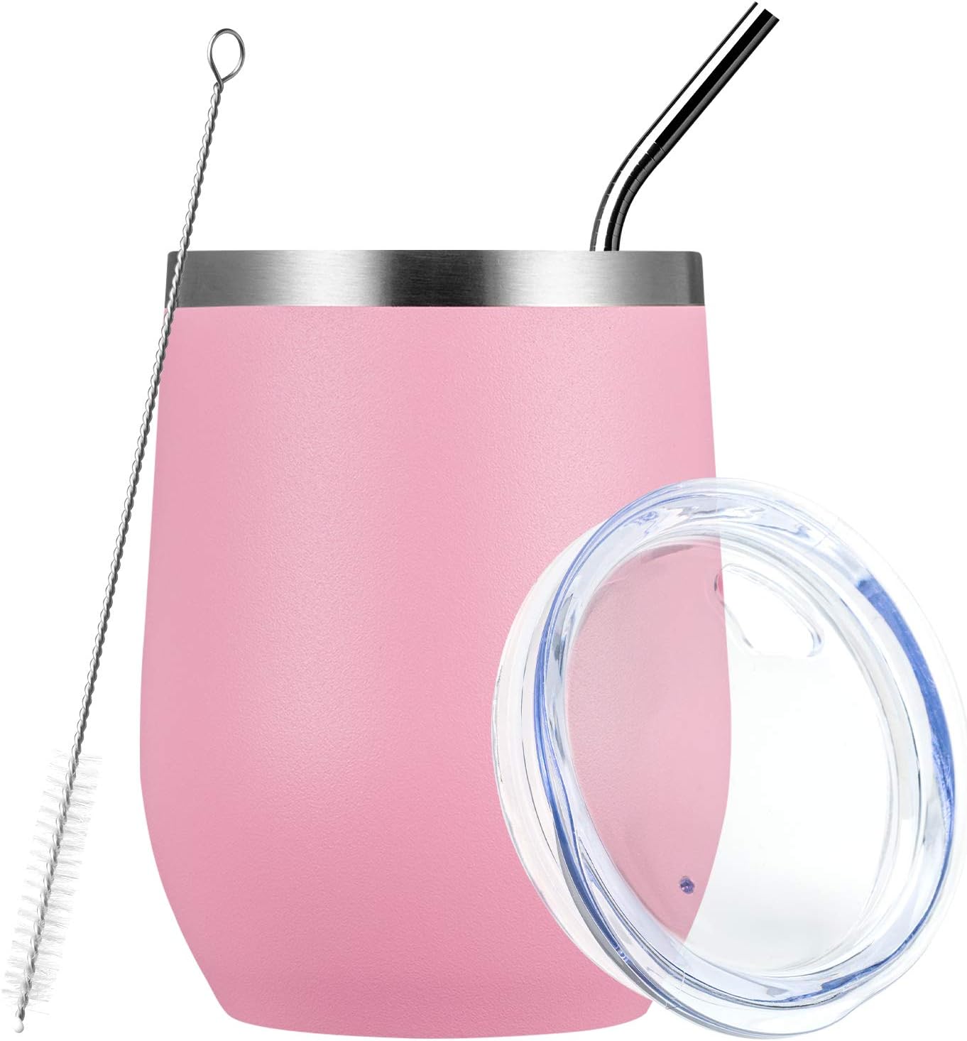 Meway – Vaso de vino con tapa de 12 onzas, sin tallo, doble pared, al vacío, de acero inoxidable, para viajes, mantiene el frío y el calor, para