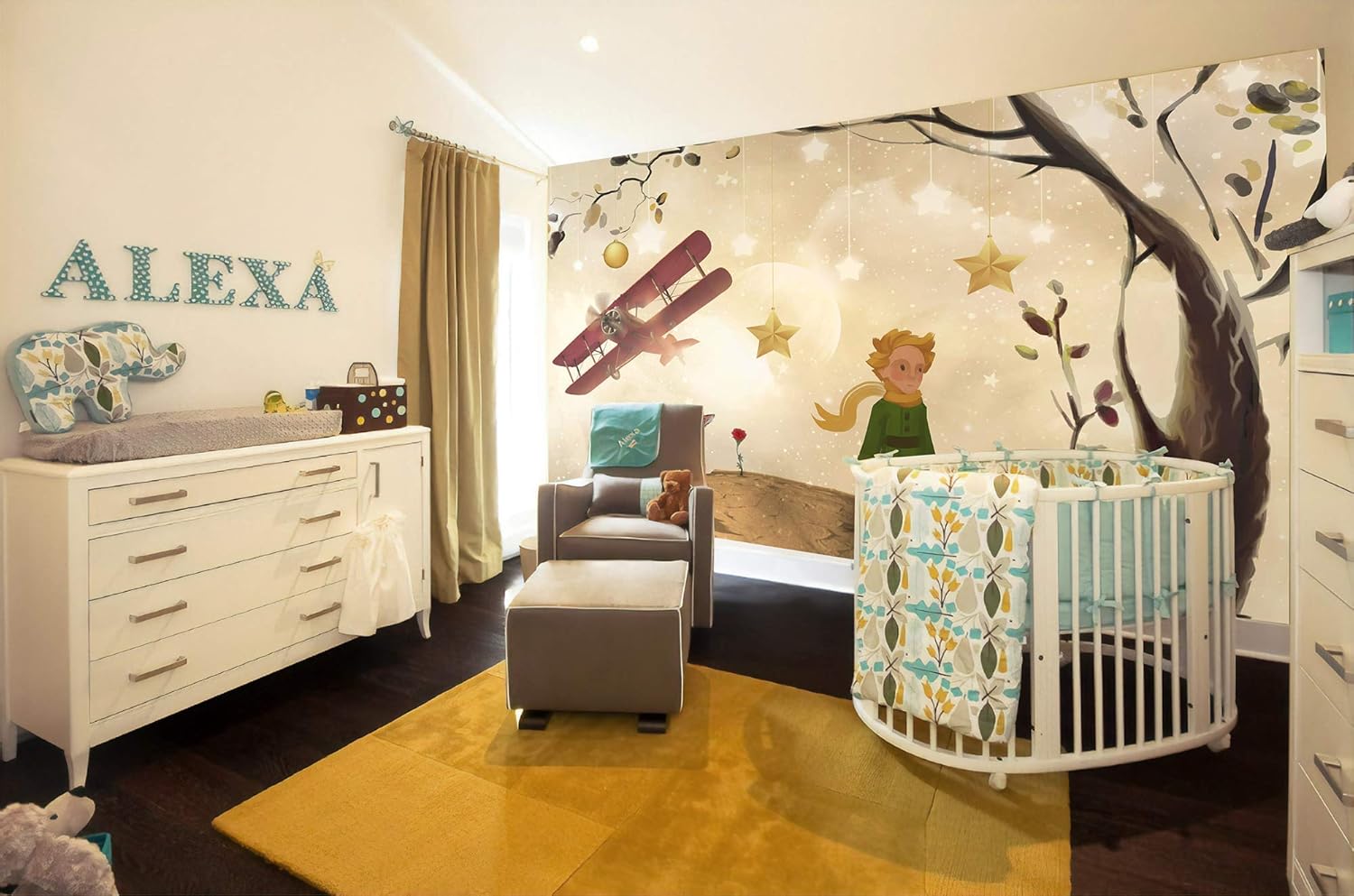 Murwall Kids Wallpaper Nursery Little Prince Wall Mural Nostalgic Aircraft Wall Print Childroom Boys Girls Bedrooom Watercolor Tree Wall Art