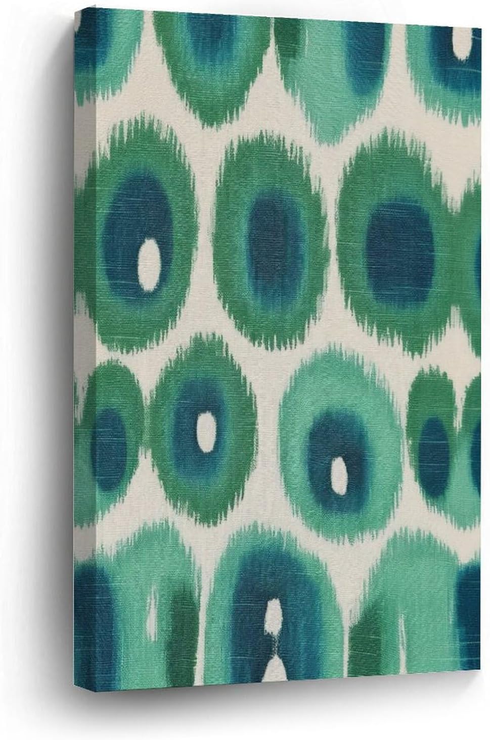 Lienzo decorativo para pared de 16 x 24 pulgadas, estampado de pavo real verde y aguamarina Ikat, arte de pared, tipografía, hogar, oficina,