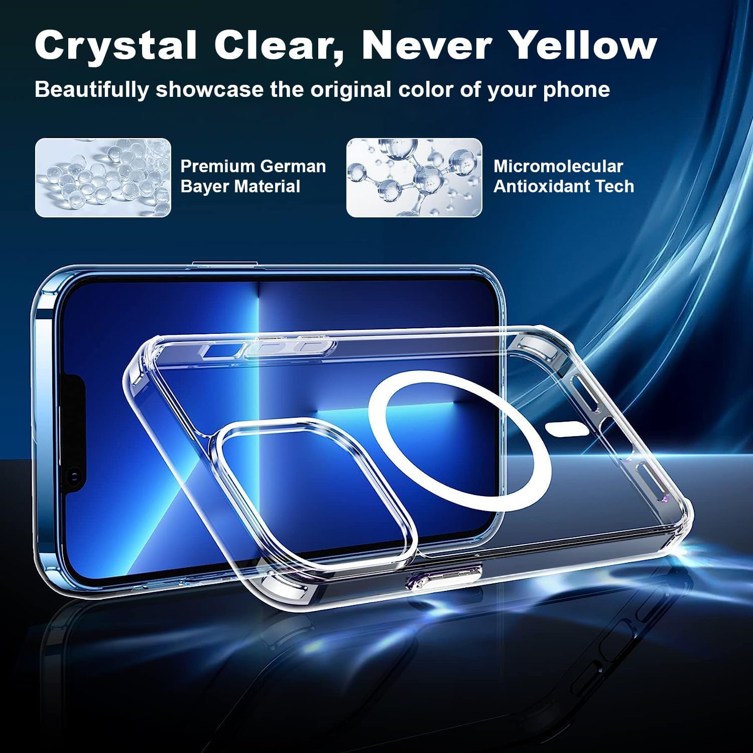 Funda magnética transparente para iPhone 13 Pro Max nunca amarilla compatible con Magsafe Protección contra caídas de grado militar de 10 pies Funda