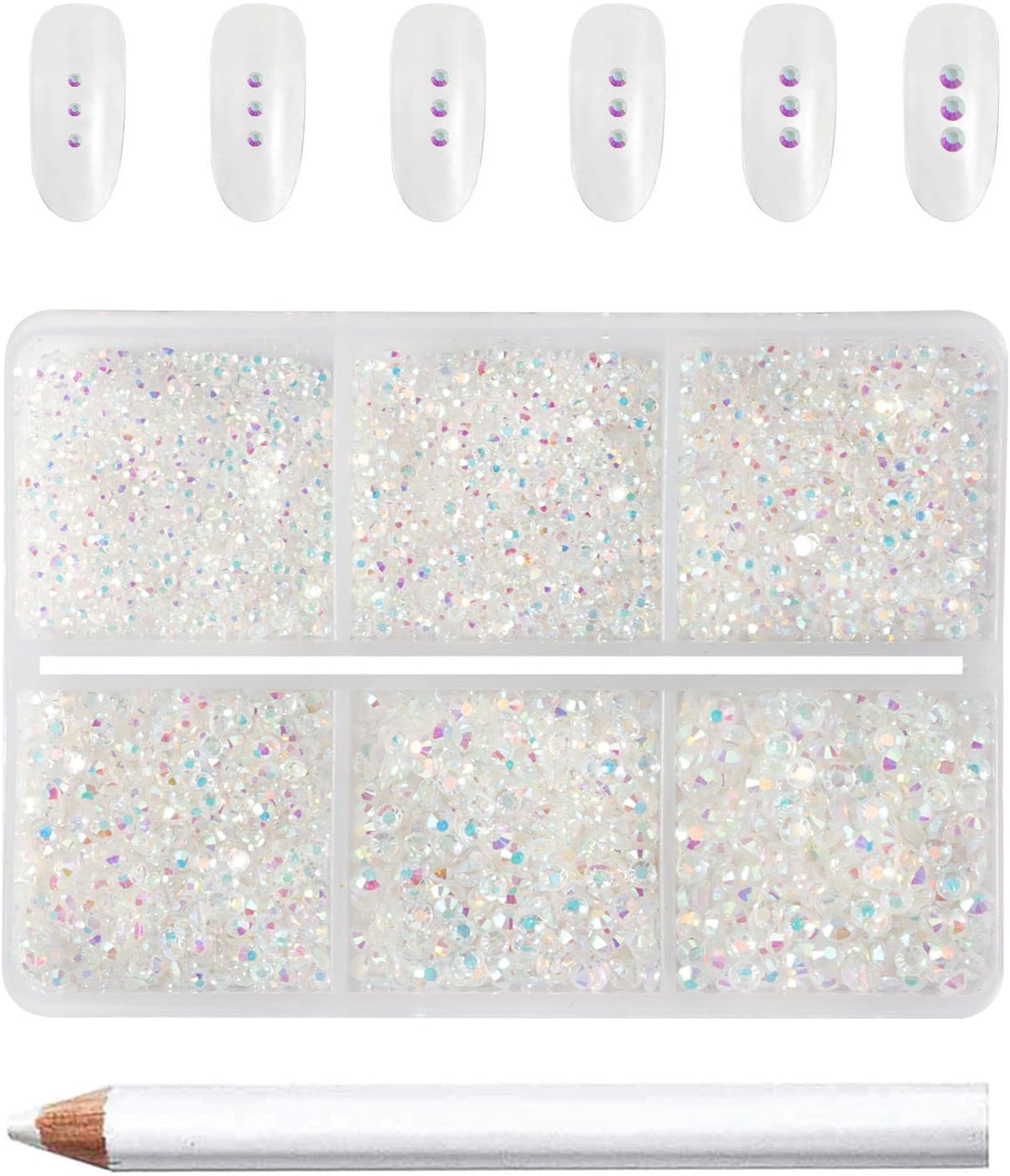Beadsland 7200 diamantes de imitación con parte trasera plana, diamantes de imitación transparentes para uñas y manualidades, mezcla de 6 tamaños