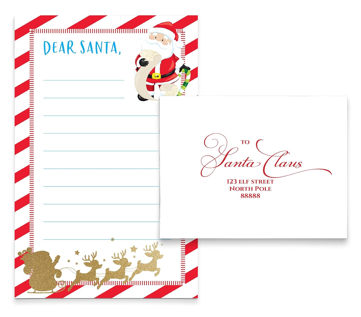 Dear Santa Letter SET OF 5 SHEETS 5 ENVELOPES, Dear Santa Letters to Santa Stationery Kit for Kids, Christmas Letters to Santa Stationary Paper with