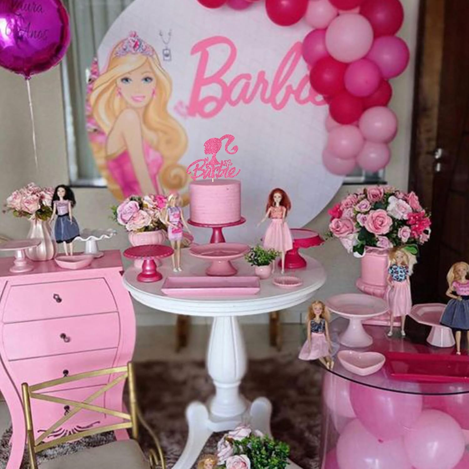 1 paquete de decoración de pastel de princesa con purpurina rosa para baby shower, despedida de soltera, boda, boda, temática de princesa, fiesta de