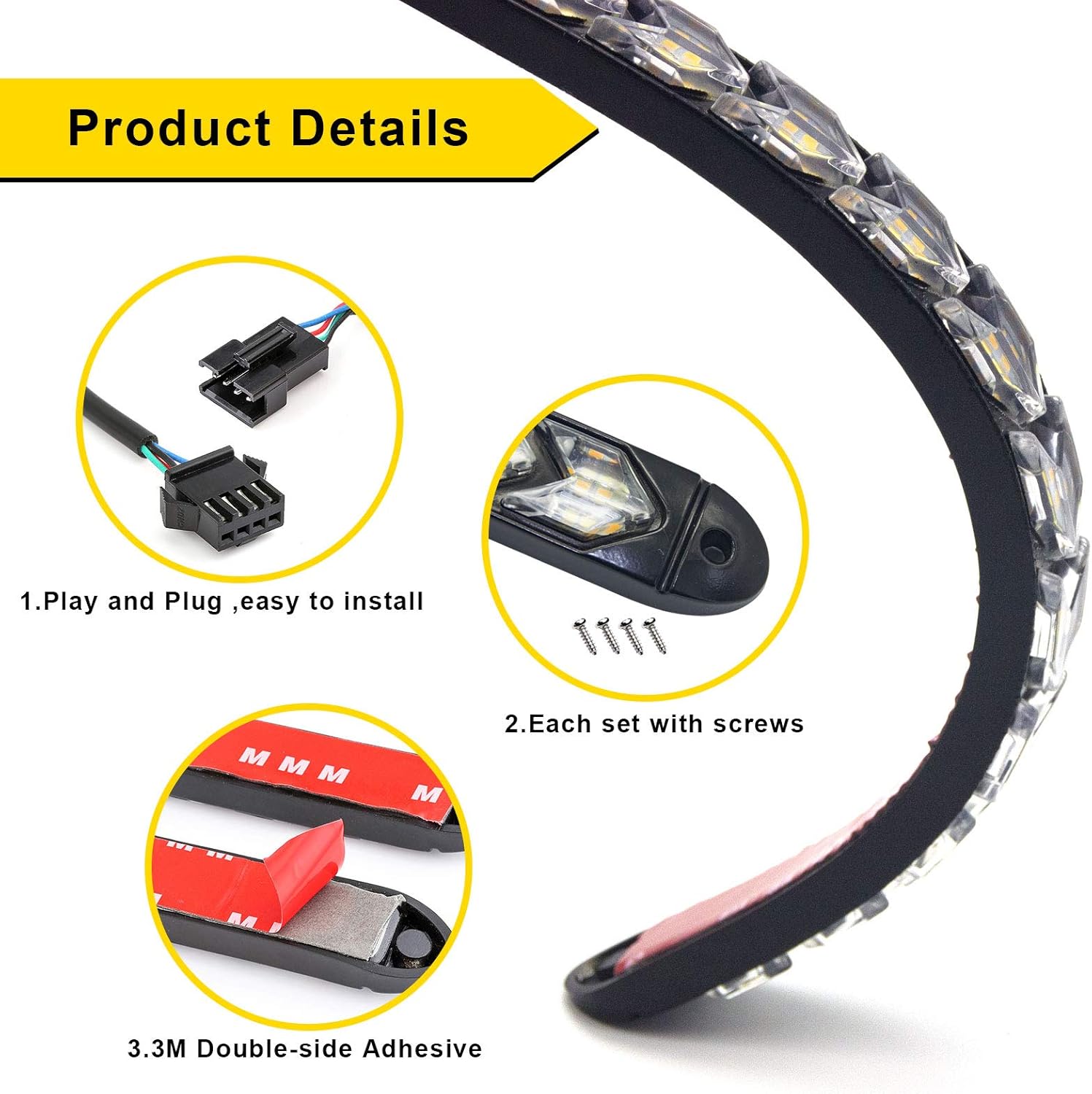 12 tiras LED de flecha DRL Switchback – Luces de circulación diurna ámbar blanco – Señal de giro secuencial de flujo dinámico de 12 V – LED