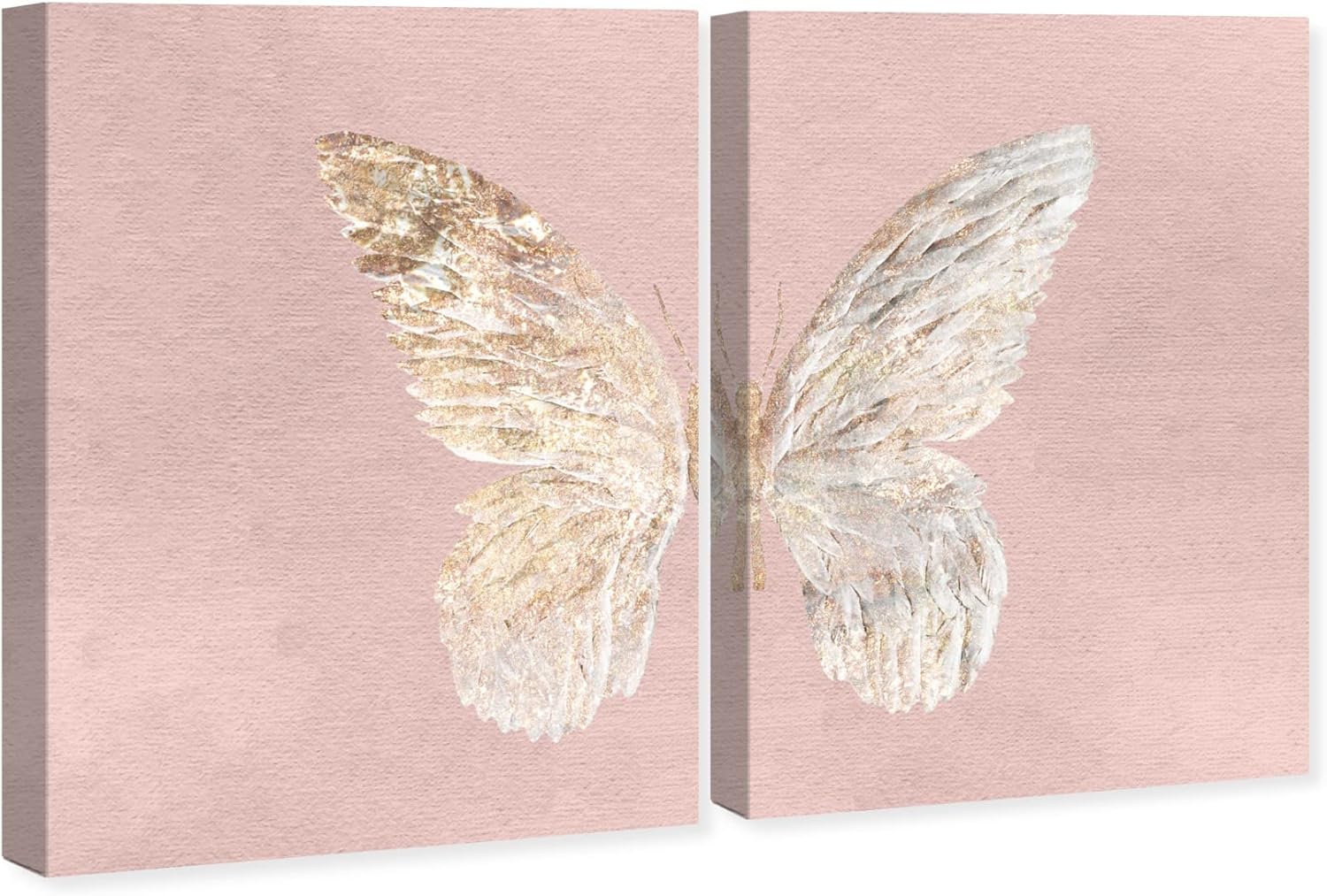 The Oliver Gal Artist Co. Fashion and Glam – Arte de pared de 2 paneles con diseño de mariposa dorada brillante y rosa rubor de Oliver Gal, arte de