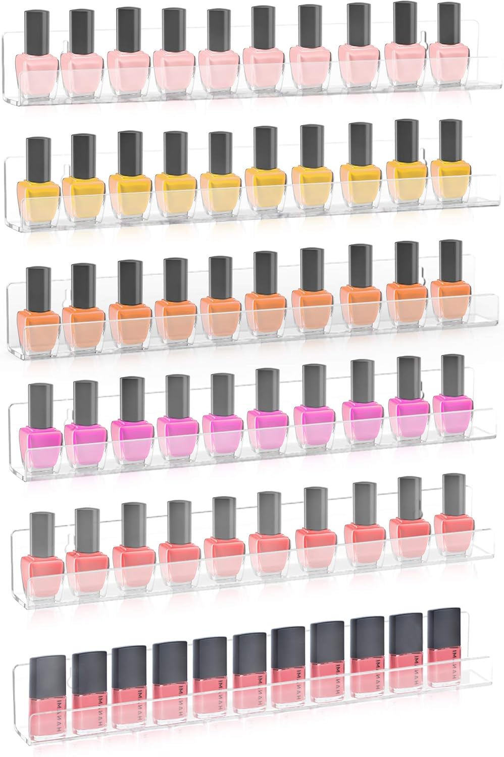 Estante de esmalte de uñas para pared, organizador de esmalte de uñas transparente montado en la pared, estante de esmalte de uñas acrílico paquete