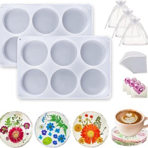 Juego de 20 moldes de resina para posavasos de resina, 6 cavidades, moldes de silicona para resina epoxi, moldes de posavasos para fundición de Juego de 20 moldes de resina para posavasos de resina, 6 cavidades, moldes de silicona para resina epoxi, moldes de posavasos para fundición de