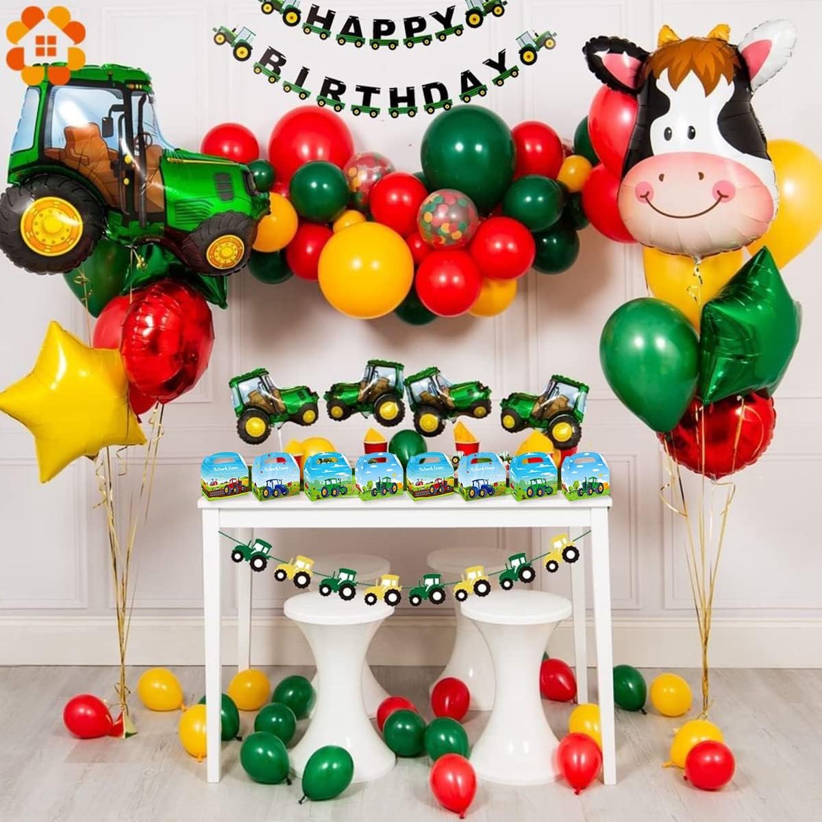 Cieovo Paquete de 24 cajas de regalo de fiesta de tractor de granja, estampado de tractor, cajas de regalo recicladas para fiesta temática de