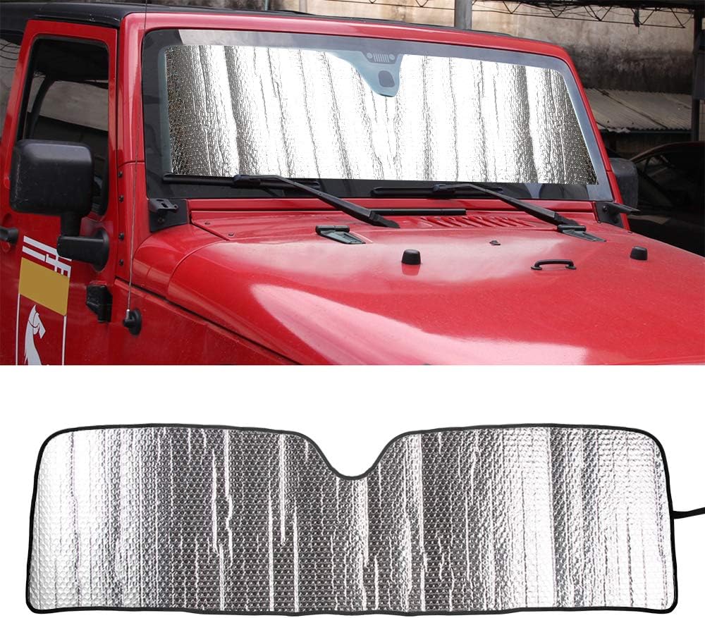 Winunite Parasol para parabrisas compatible con Jeep Wrangler TJ JK JKU 24 puertas 1997-2017  Protector térmico para ventana delantera de automóvil,
