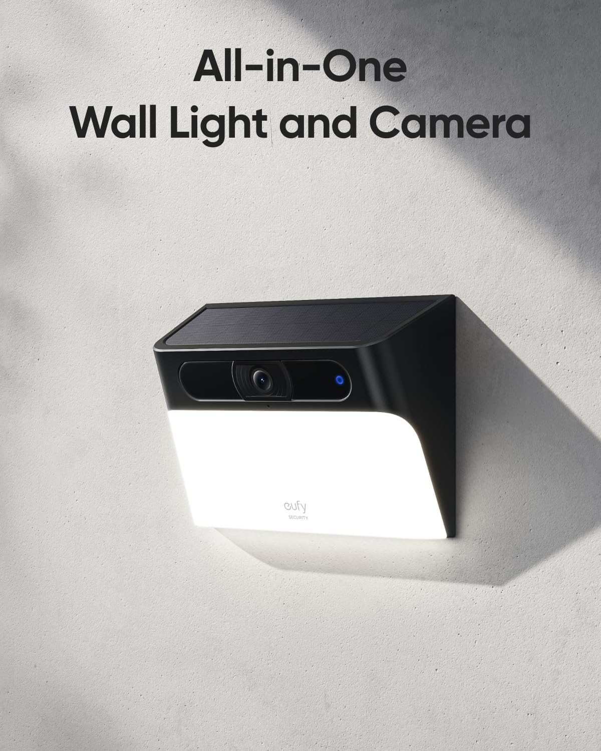 eufy Security Luz solar de pared Cam S120, cámara de seguridad solar, cámara inalámbrica para exteriores, cámara 2K, alimentación eterna, luz