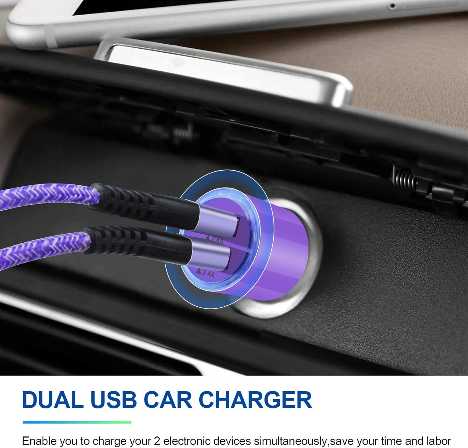 Cargador de coche dual de 24W 4.8A de carga rápida para Samsung Galaxy S24FES24 UltraS24 PlusS23 UltraS23FES22A16A15A23A24A54A54A53A34A14A35A55A06,