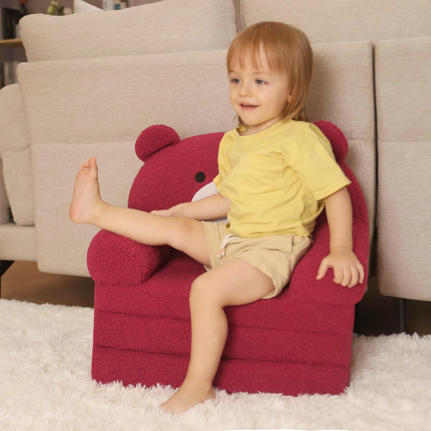 MOONBEEKI Cómoda silla para niños pequeños, sofá plegable para bebés, sofá de felpa plegable para niñas y niños de 1 a 3 años