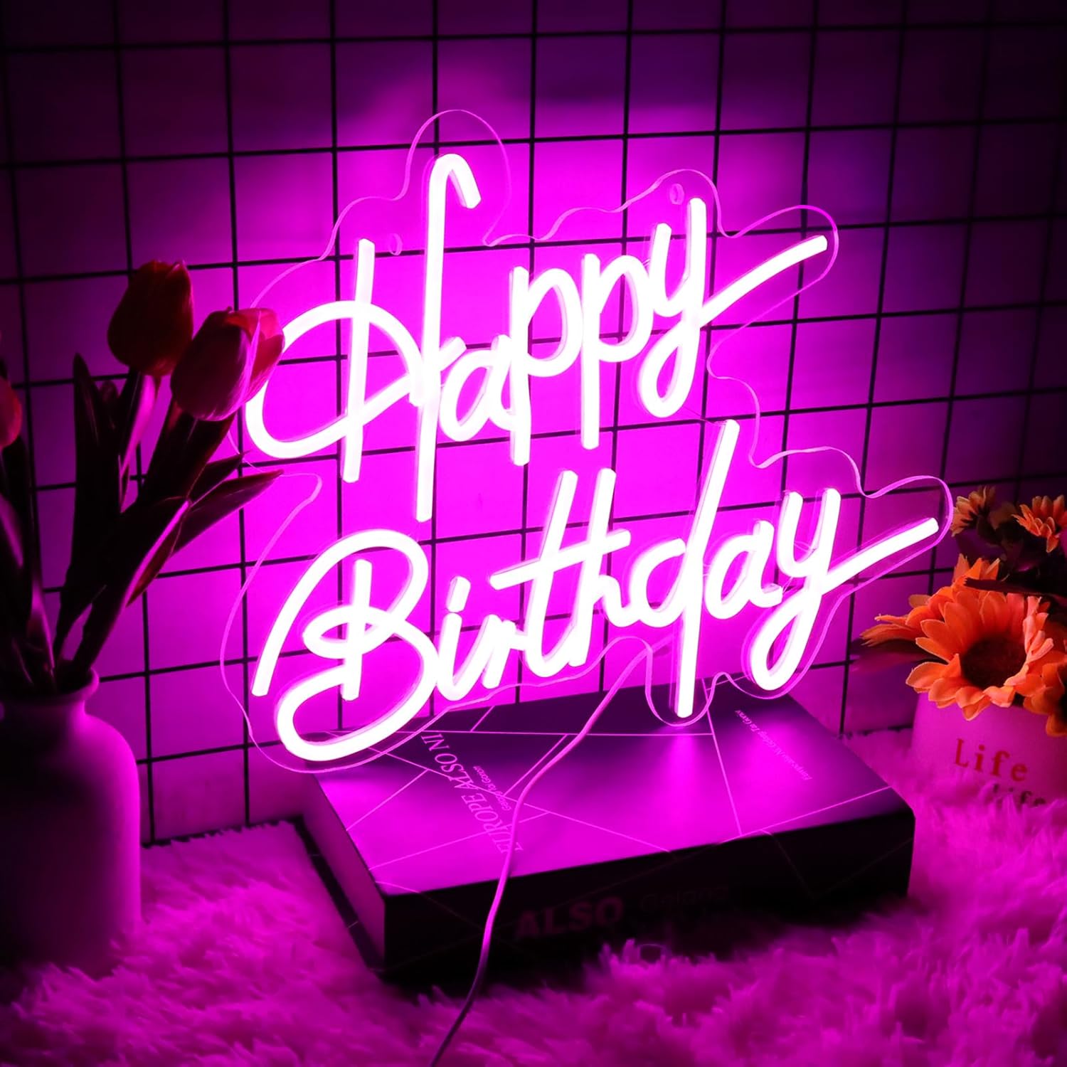 Letreros de neón de feliz cumpleaños para decoración de pared, letreros con luz LED, luces de decoración de cumpleaños para el hogar, decoración
