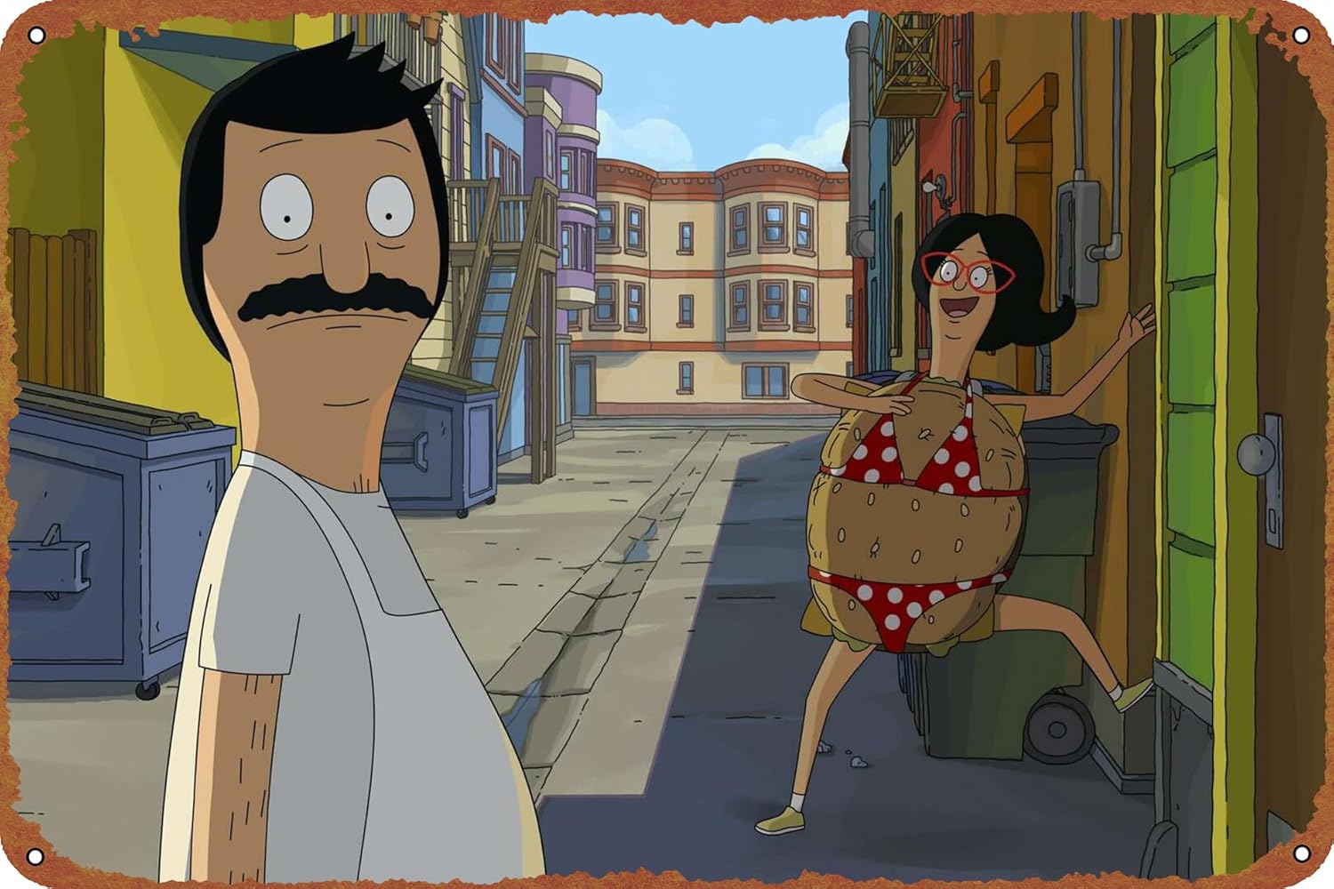 Póster de película The Bob’s Burgers con logotipo de estaño, estilo metálico, cafetería, bar, garaje, puerta de jardín, decoración de pared, 8 x 12