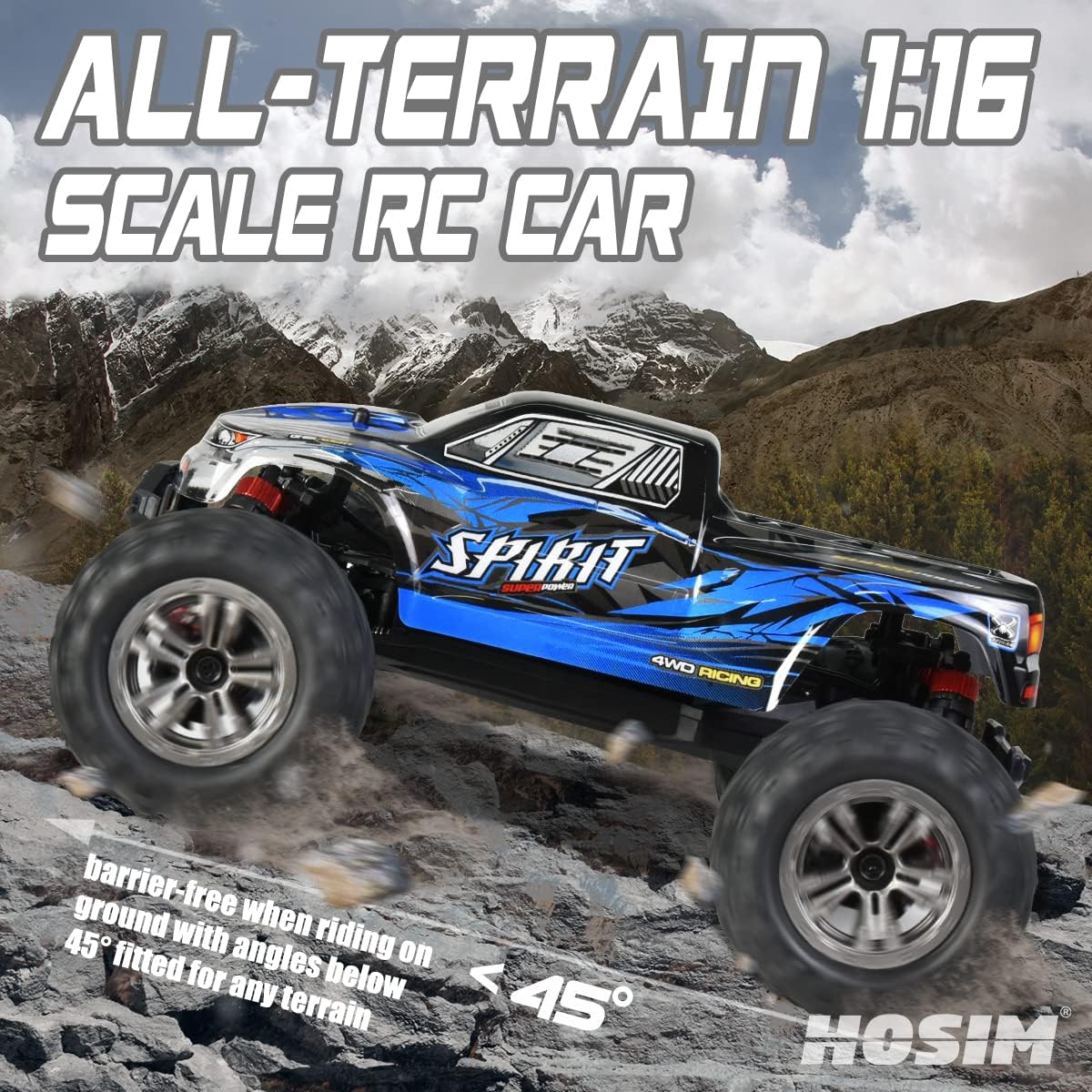 Hosim 116 RC Car 36+KMH, 116 Rc Monster Trucks para adultos 52+KMH de alta velocidad 4X4 todos los terrenos impermeable todoterreno grado afición