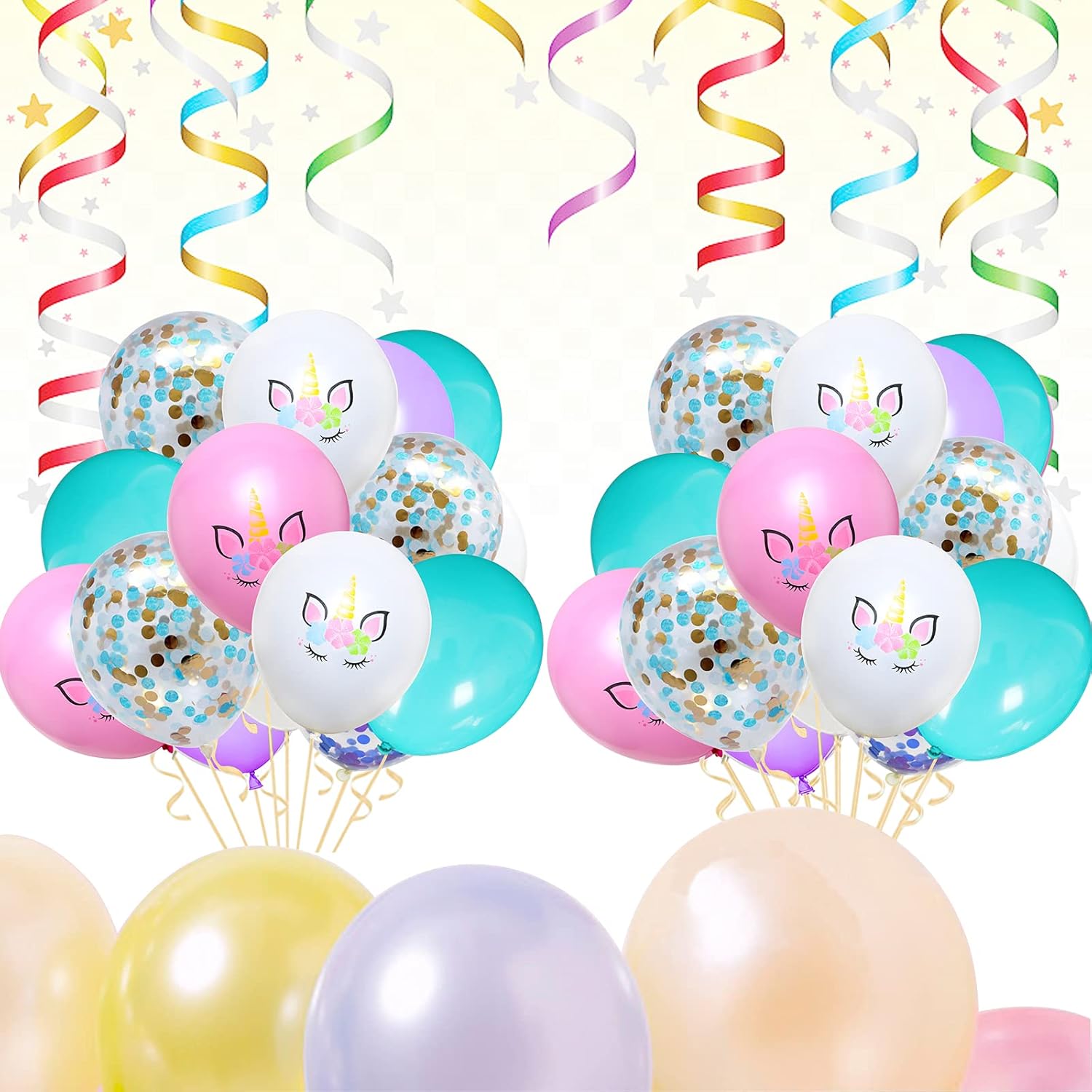 Welliboom Lindos suministros de fiesta de cumpleaños de unicornio de dibujos animados con pancarta, decoración de fiesta para niños, decoración de