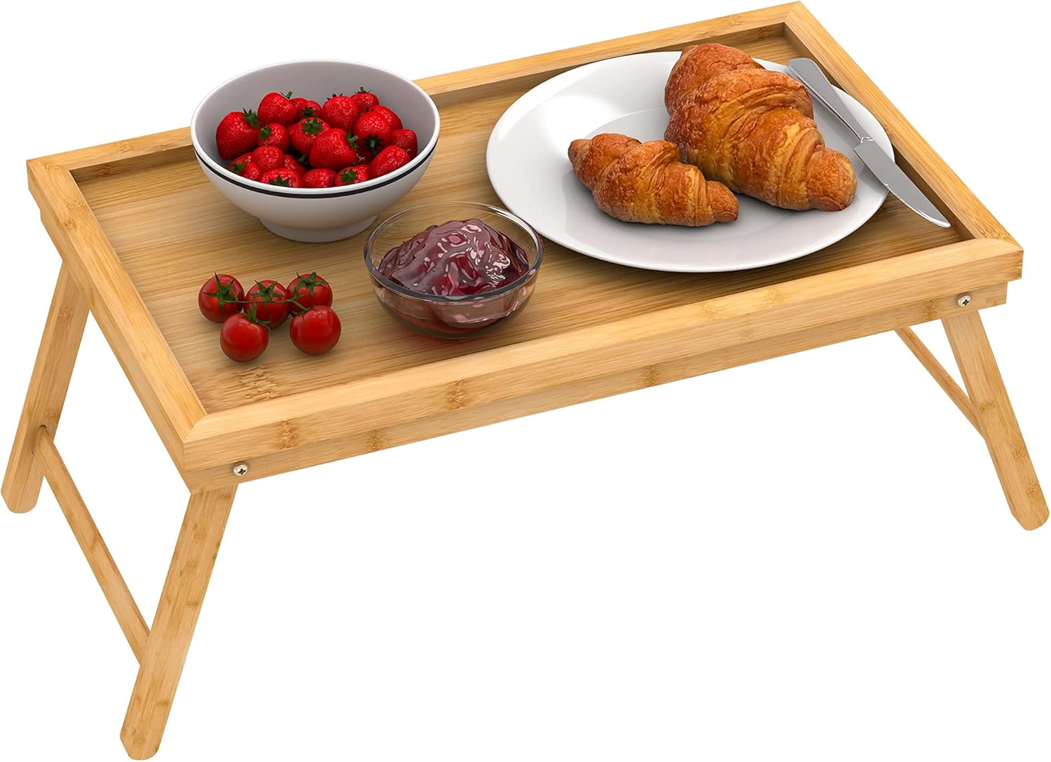Zhuoyue Bandeja de cama de bambú con patas plegables, bandeja de desayuno, ideal para el desayuno en la cama o bandeja para comer