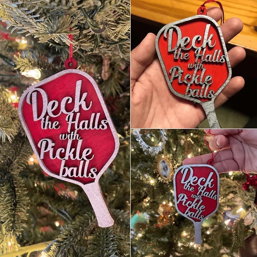 Adorno de Pickleball, adorno de Navidad de pickleball, adorno de madera de Navidad, adorno de Navidad de pickleball, adorno de regalo de bolas de